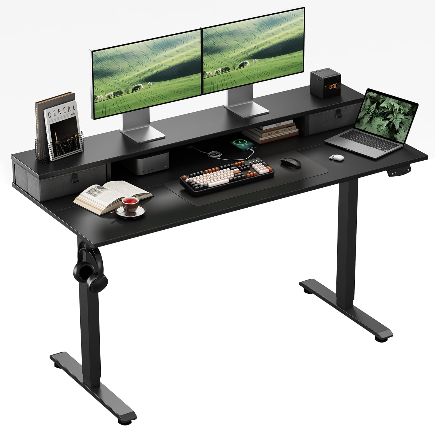 Höhenverstellbarer Schreibtisch mit Doppelschubladen, Elektrisch Höhenverstellbarer Schreibtisch, Sitz-Steh-Computertisch, Ergonomischer Stehschreibtisch