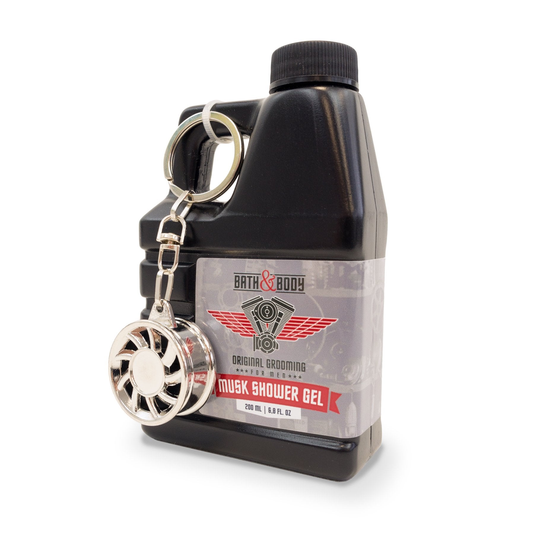 Duschgel BATH & BODY SERVICES für Herren, 200 ml Duschgel im Ölkanister Design mit Schraubenschlüssel Schlüsselanhänger, Geschenkidee für Männer zum Valentinstag und Geburtstag
