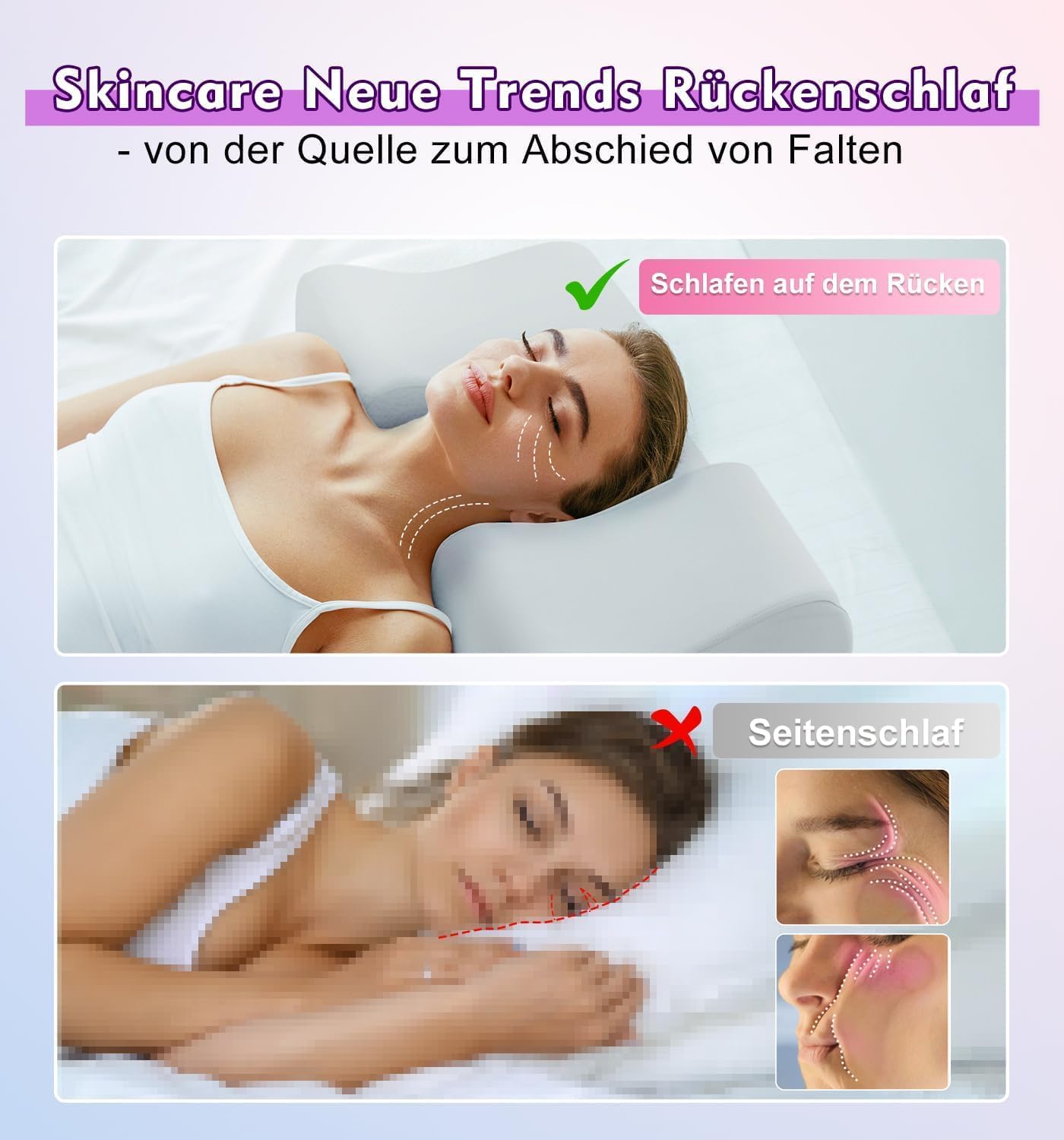Nackenstützkissen gegen Nackenschmerzen, orthopädisches Kopfkissen, ergonomisches Memory Foam Nackenkissen mit 2 Höhen, Hohlraum & kühlendem Bezug, für Seiten- und Rückenschläfer
