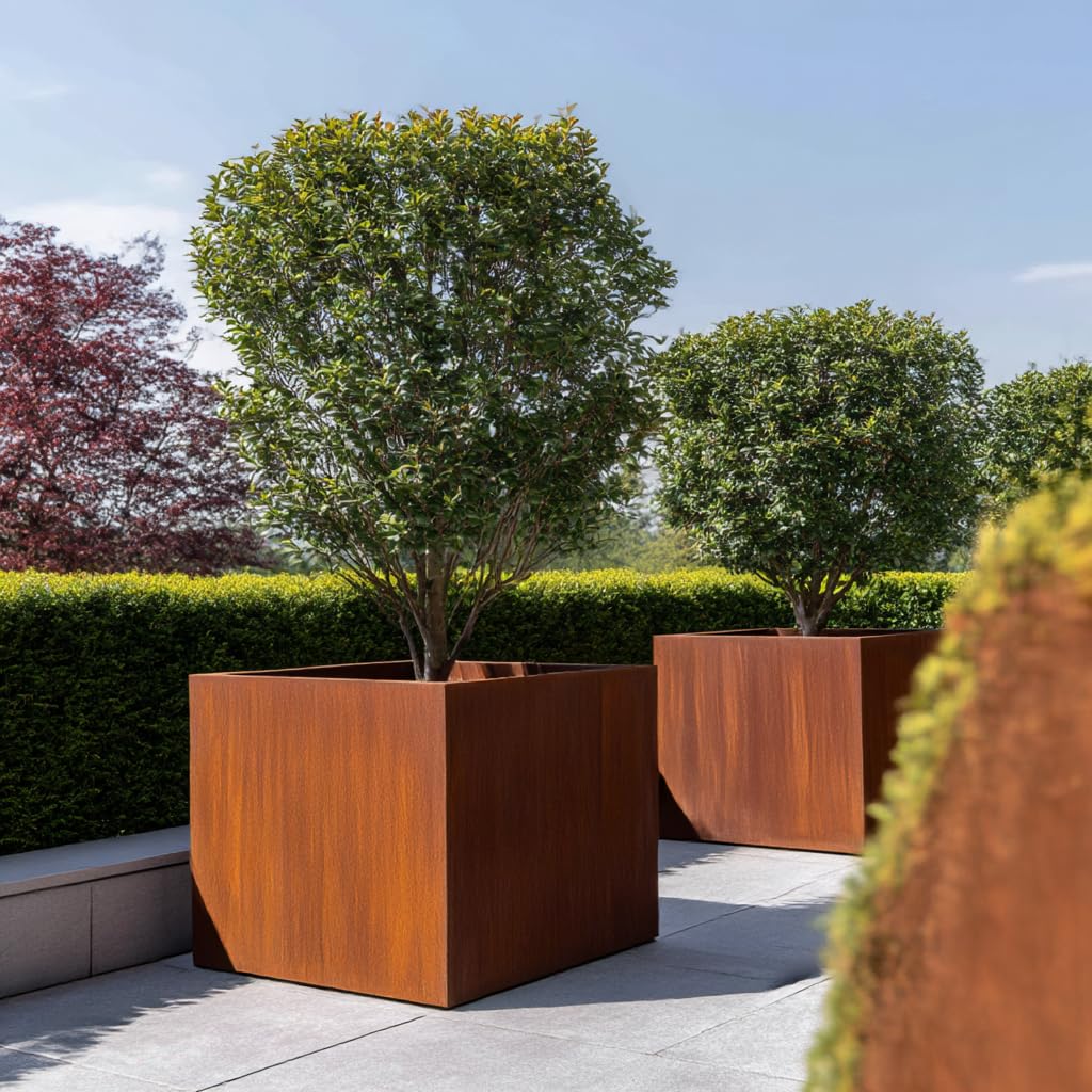Cortenstahl Pflanzkübel - Blumenkübel quadratisch – wetterfest & langlebig – Garten Terrasse Balkon – Edelrost Pflanzgefäss