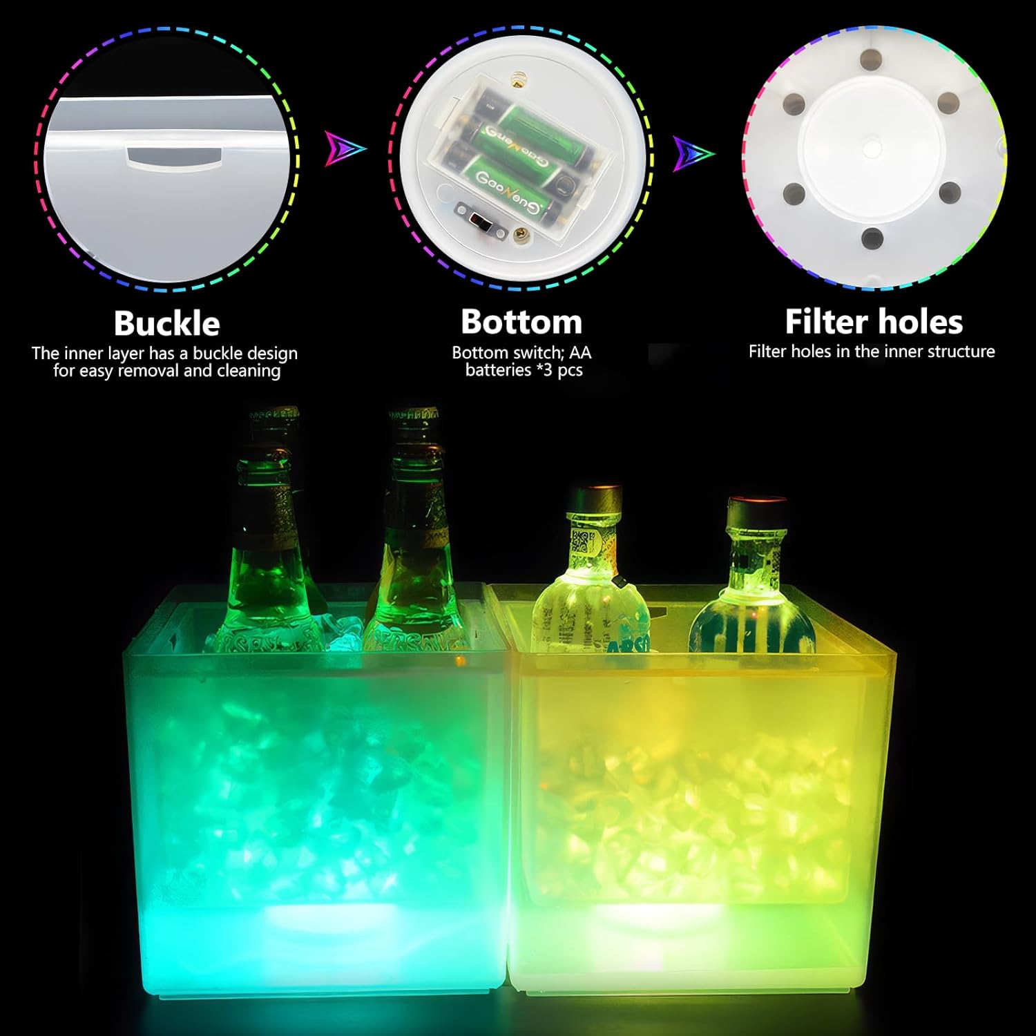 3,5 L LED Eiskübel, RGB Farbwechsel Champagnerkühler, Getränkekühler zum Kühlen von Champagner, Wein, Getränke, Bier, Eiskübel für Restaurant, Pub, Party, Bar - 1 Stück