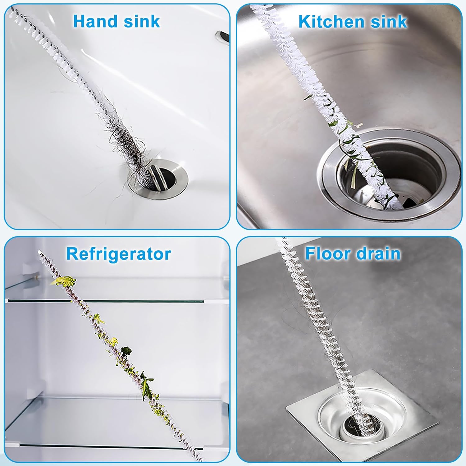 Abflussreiniger Spirale,Doppelkopf-Rohrreinigungsbürste Edelstahl-Kanalreiniger,Abflussreiniger Sticks, Abfluss Bürste,Flexible Reinigungsbürste für den Abfluss in Küche und Dusche
