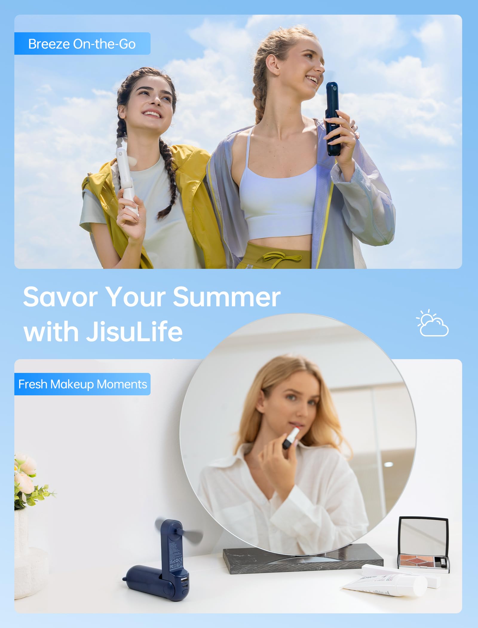 Mini Handventilator, 3-in-1 Handventilator, wiederaufladbarer USB /12–19 Betriebsstunden - mit Powerbank, Taschenlampe, tragbarer Ventilator für Reisen/Sommer, Geschenke für Frauen-Rosa