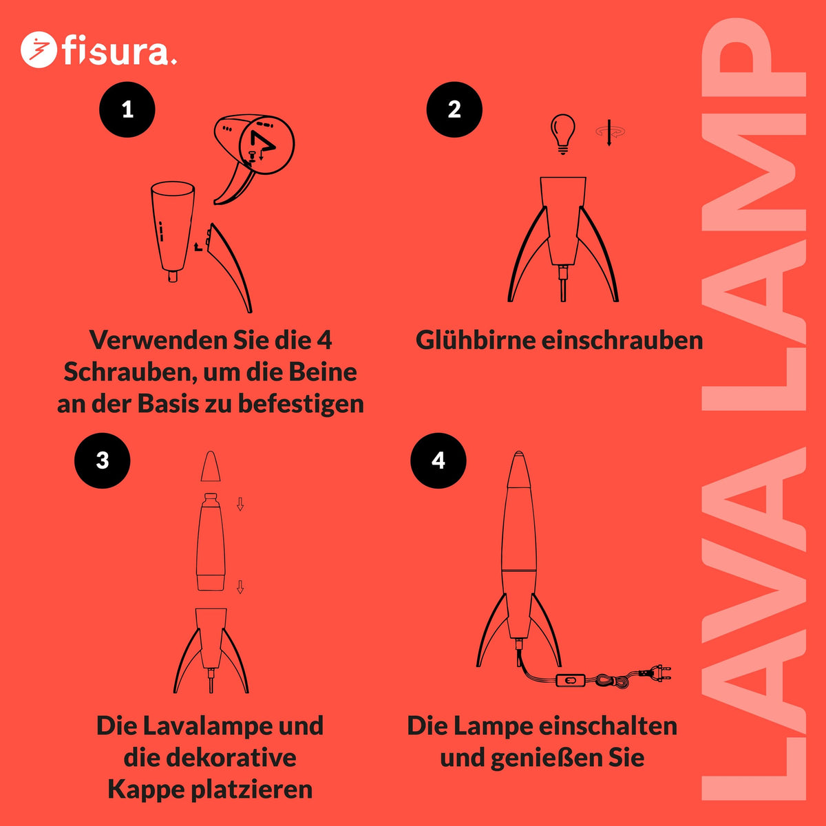 Lavalampe "Rocket" - Retro-Lavalampe mit Ersatzbirne, ideal für Wohnzimmer, Schlafzimmer und Büro. Maße: 20 x 20 x 45 cm.