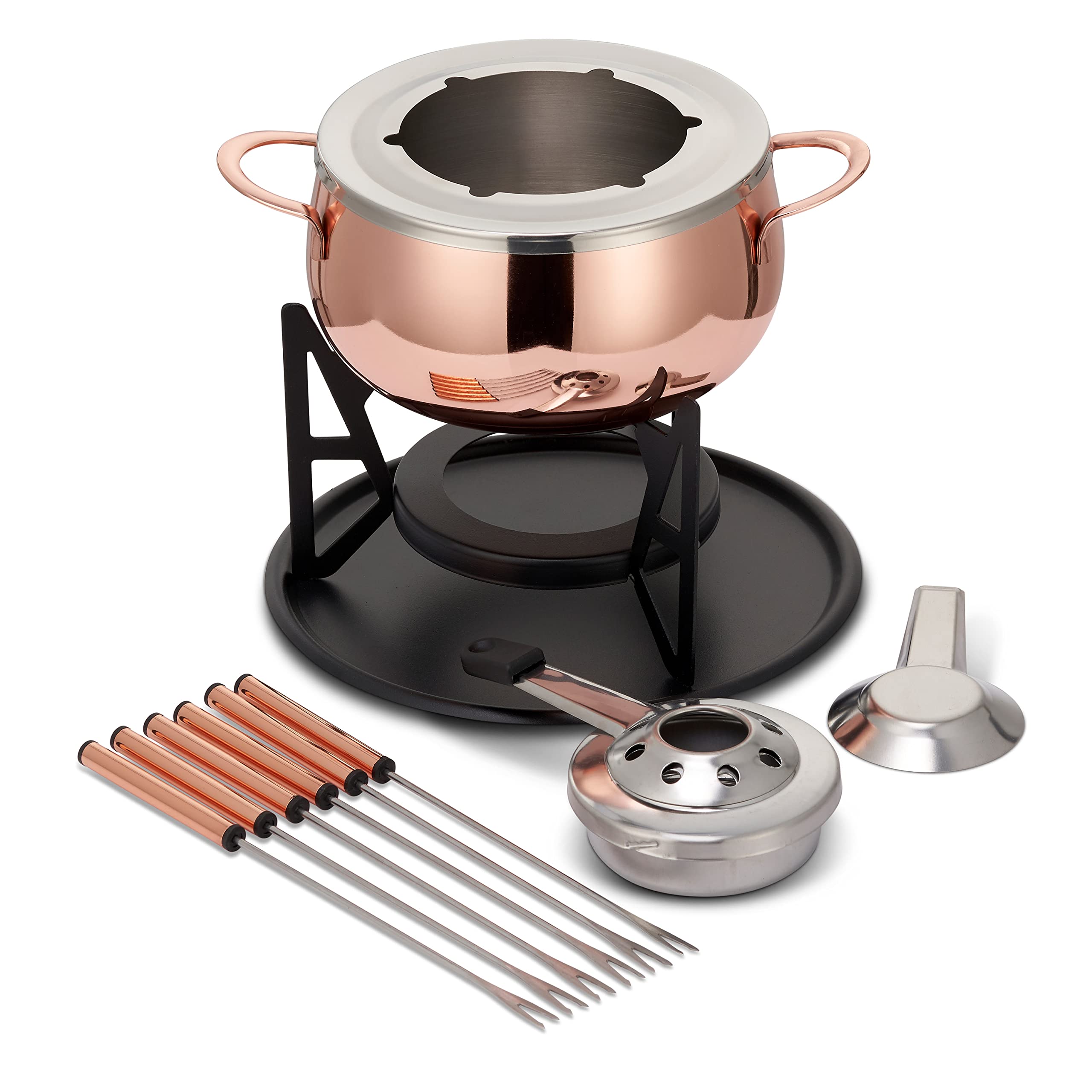 10-teilige Premium-Fondue aus Edelstahl für 6 Personen - Elegantes Silber - Schokolade, Käse, Fleisch - Robust & Chic - Geschenkset für Valentinstag/Geburtstag/Jubiläum