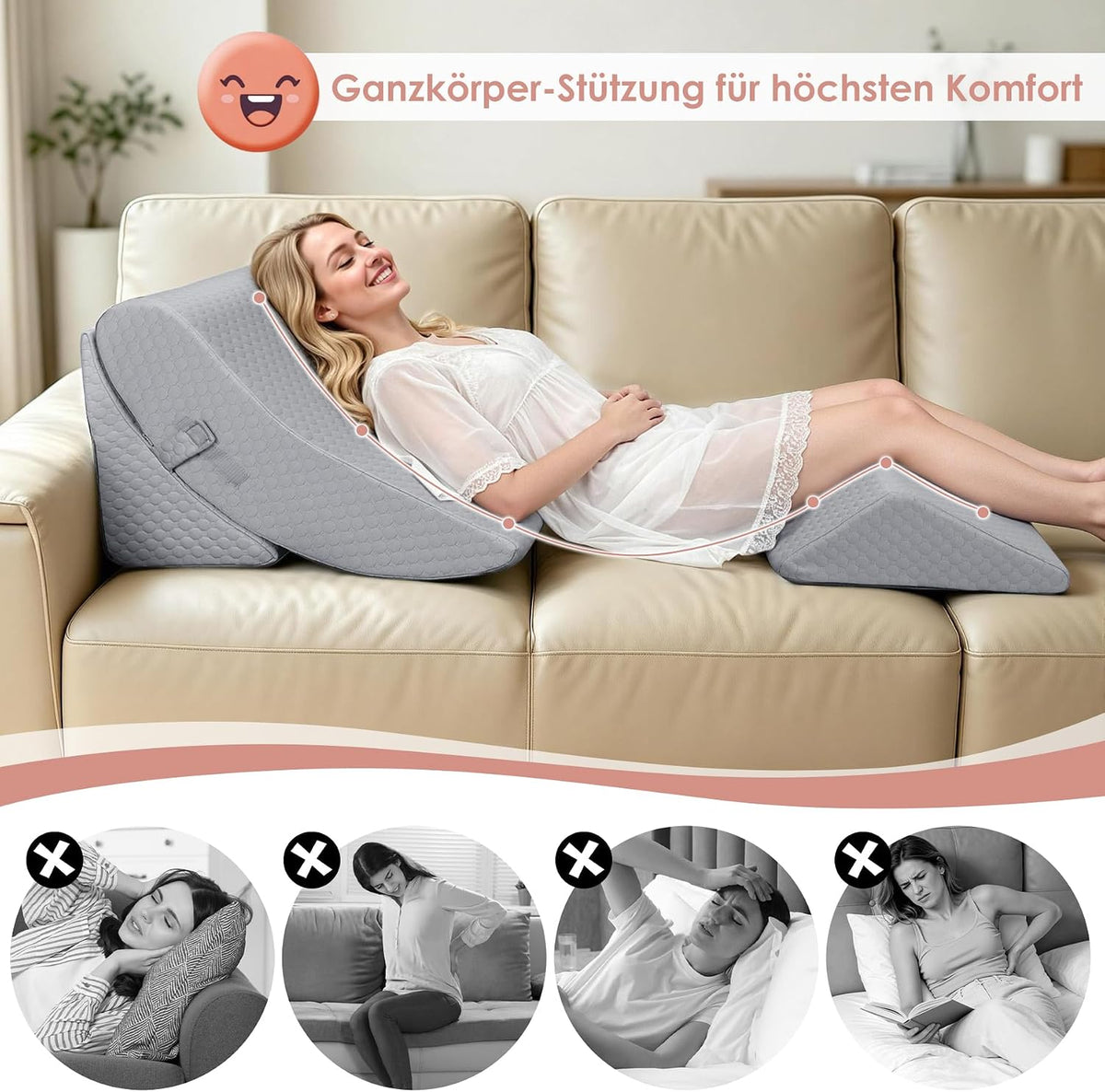 Verstellbares Keilkissen Set mit Memory-Schaum