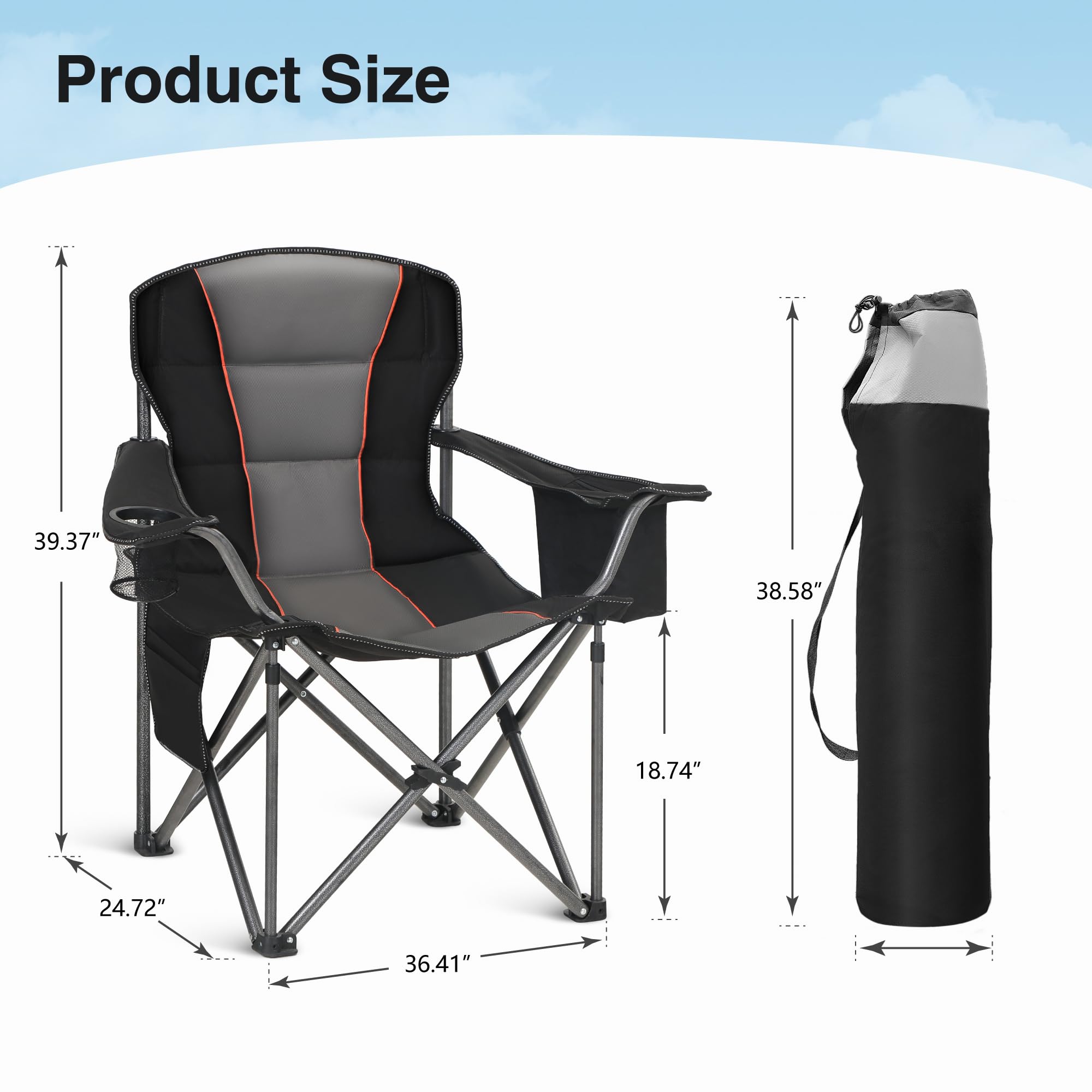 Campingstuhl Faltbar 200kg Klappstuhl Gepolstert mit Getränkehaltern Faltbarer Angelstuhl XXL mit Armlehnen Outdoorstuhl