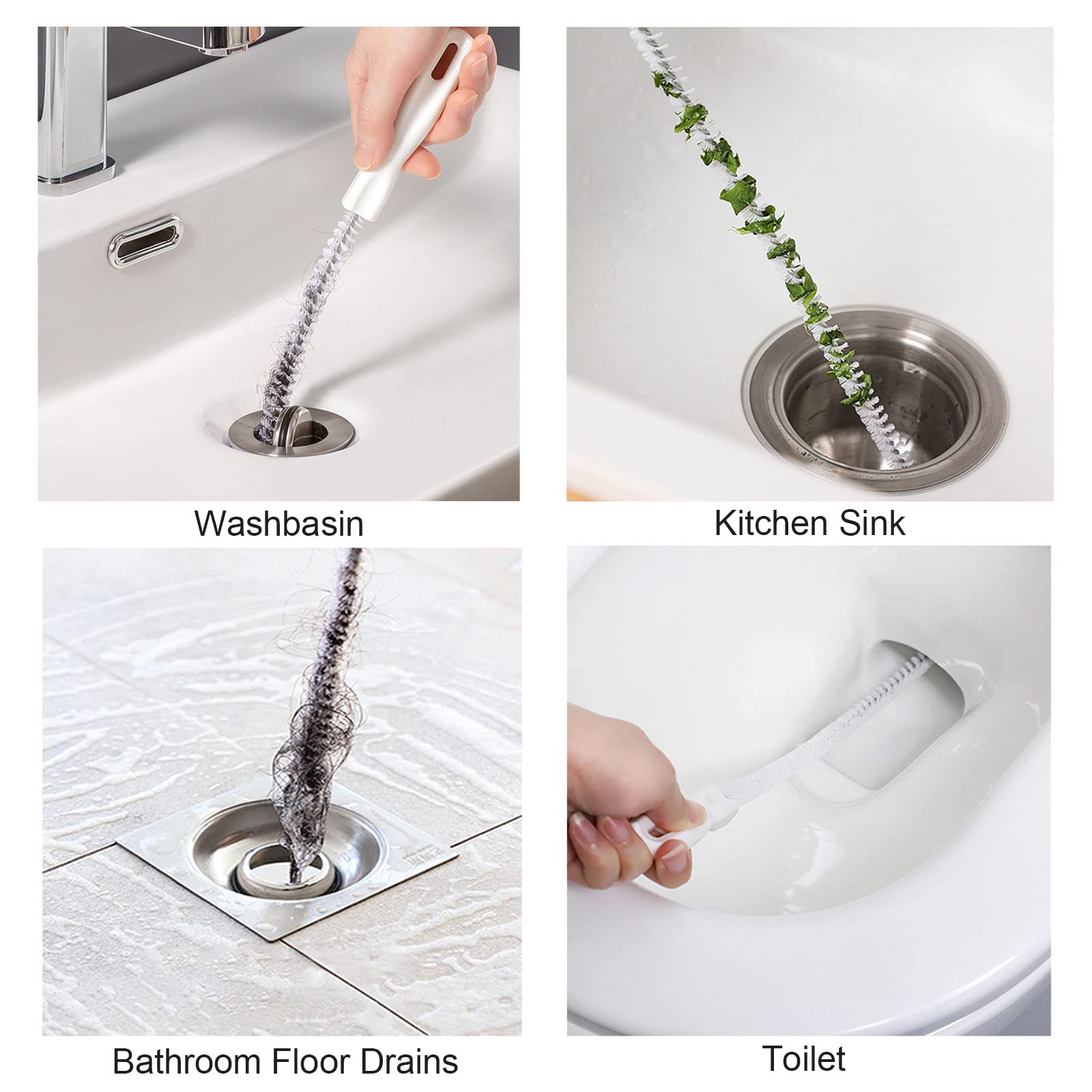 Packung mit 2 Reinigungsbürsten für Abwasserkanäle, flexibler Abflussreinigungsbürste, Rohrreiniger, Haarentfernung, Abflussreinigungspinsel für Küche, Badezimmer, langes Haar entfernen, 45 cm (Packung 2)
