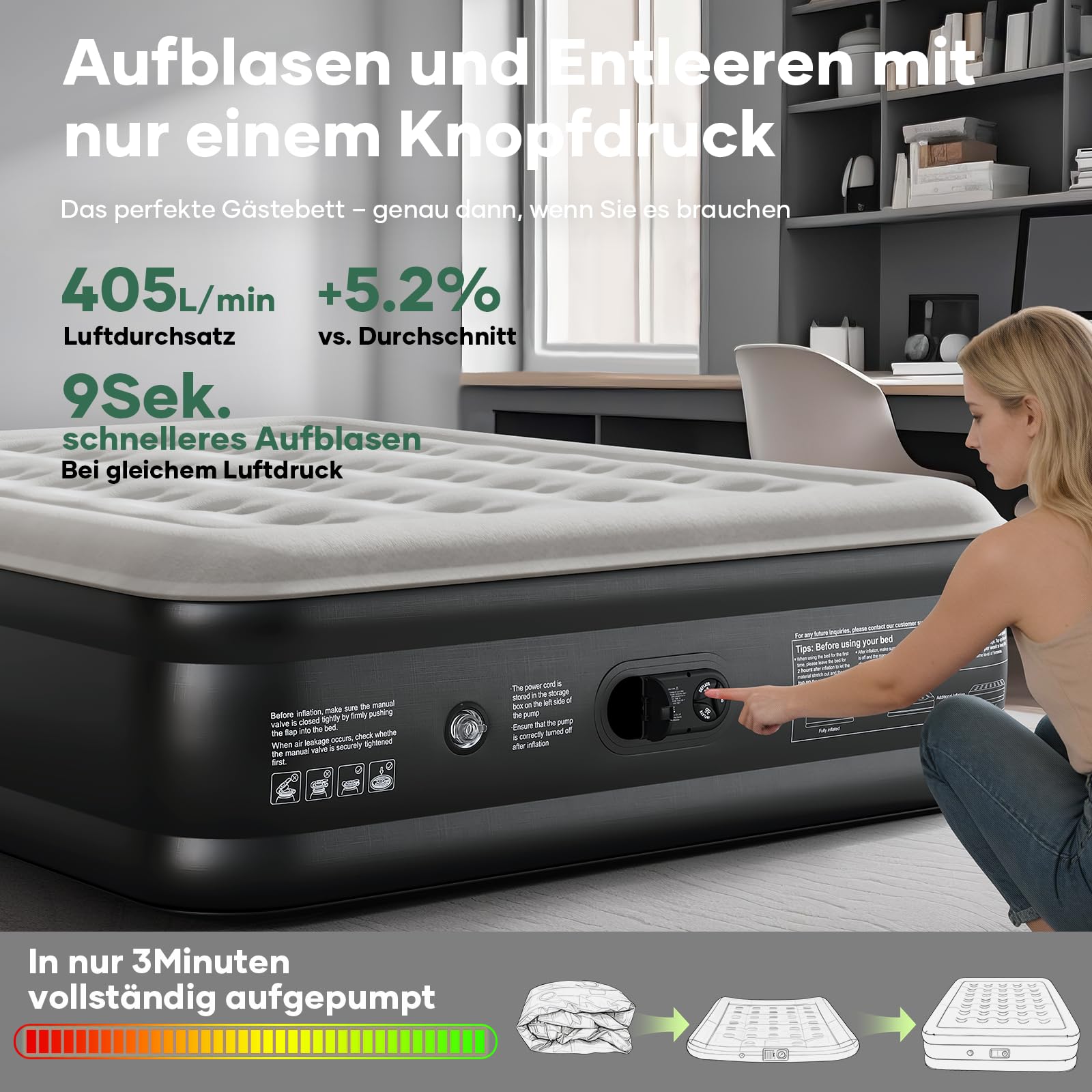 Luftmatratze Selbstaufblasend, Luftbett, Gästebett, aufblasbare Matratzensofa, Luftbett 2 Personen, Selbstaufblasende Luftmatratze für Camping oder Heimgebrauch