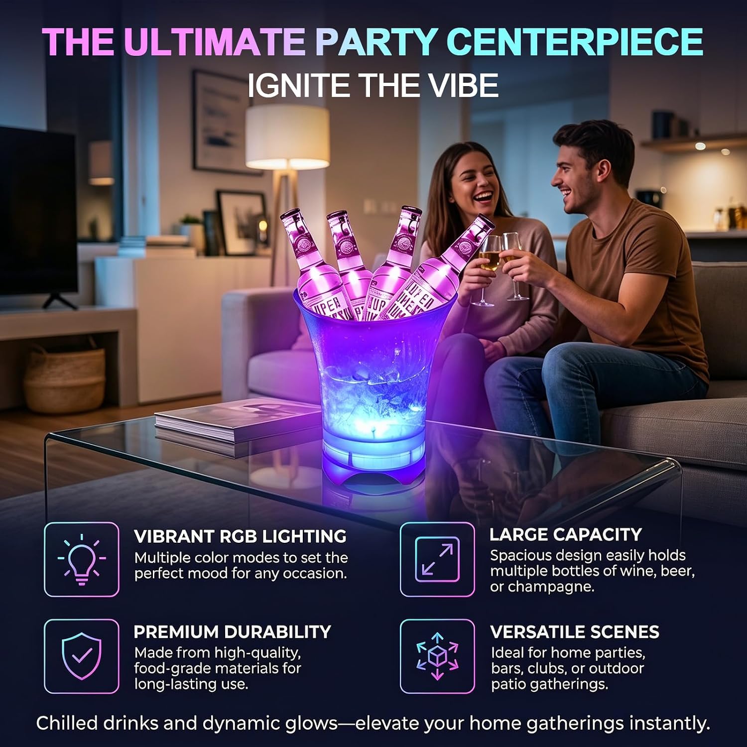 Neu Led Eiskübel mit Musik, 5L Multicolor LED Sektkübel, Sektkühler, Eiskübel mit Mehreren Farbverlauf, Farbe Einstellbar, Bluetooth-Konnektivität für Festival Party Zuhause Bar Club