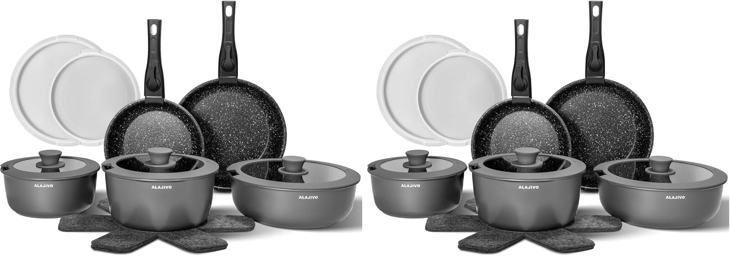 Topfset mit Abnehmbarer Griff, 17-Teilig Topfsets Pfannenset mit Antihaft Beschichtet, Topfset Induktion Kochtopf Set mit Deckel, für Alle Herdarten, Backofenfest, Ofenfest (grau)