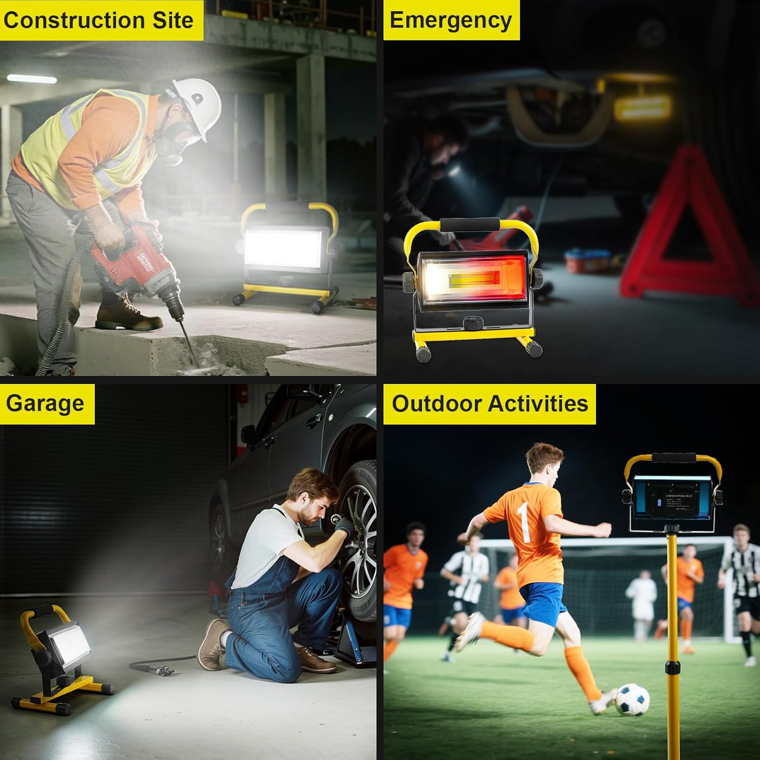 LED Baustrahler Akku, 80W 7000Lumen LED Strahler Akku Arbeitsleuchte mit 6 Modi, Tragbar Arbeitsscheinwerfer für Werkstatt Baustelle Garage Camping Außen Beleuchtung