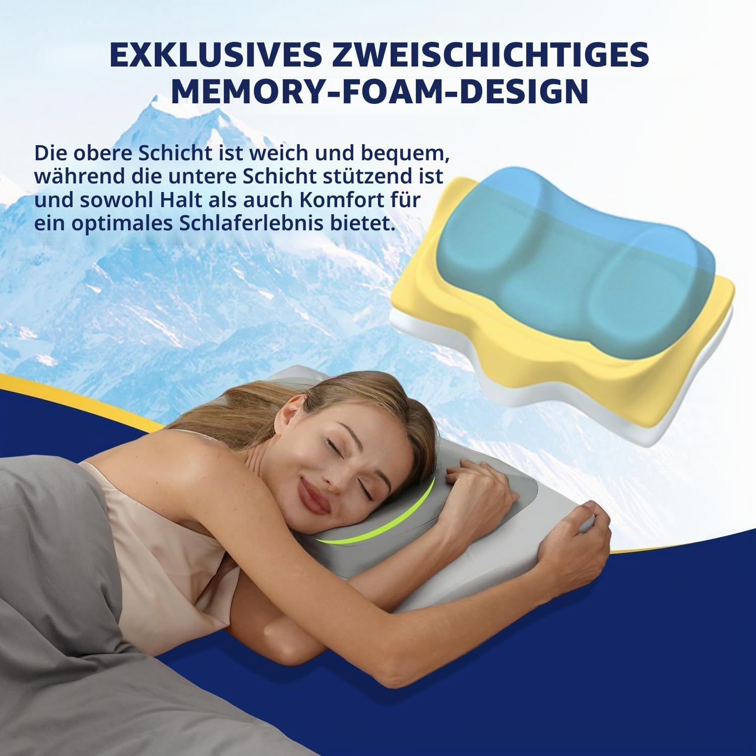Orthopädisches Kopfkissen Memory Foam, Ergonomisches Nackenschmerzen Kühlendes Stützkissen für Seitenschläfer, Rücken- und Bauchschläfer, Grau