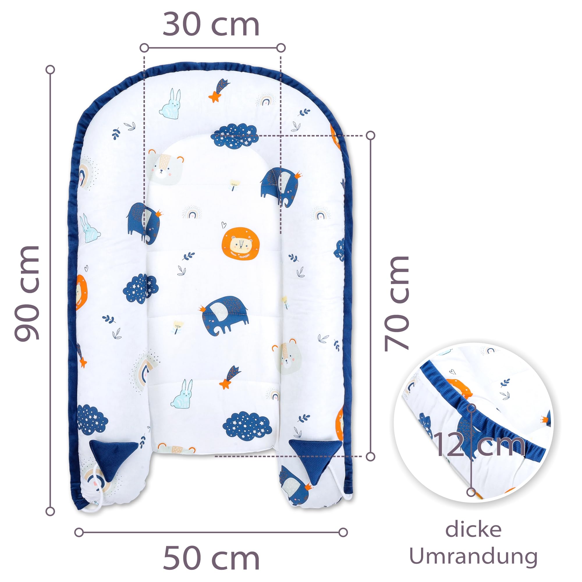 Babynest Babynestchen Neugeborene 90 x 50 cm baby nestchen tragbar nest für bett kinder kuschelnest coccon für Jungen und Mädchen