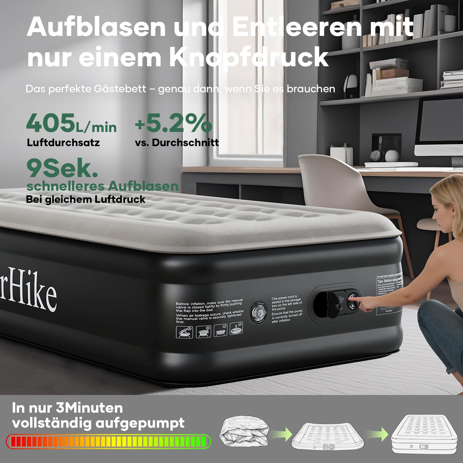 Luftmatratze Selbstaufblasend, Luftbett, Gästebett, aufblasbare Matratzensofa, Luftbett 2 Personen, Selbstaufblasende Luftmatratze für Camping oder Heimgebrauch