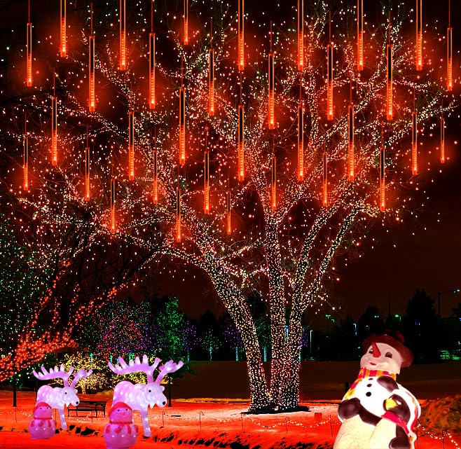 Weihnachtsdekoration im Freien, 20 Röhren (entspricht 2 Sätzen von 10 Röhren) Meteorschauer Feenlichter, wasserdichte Feenlichter für Weihnachten, Halloween, Baumhof, Weihnachtsdekoration im Freien, Blau