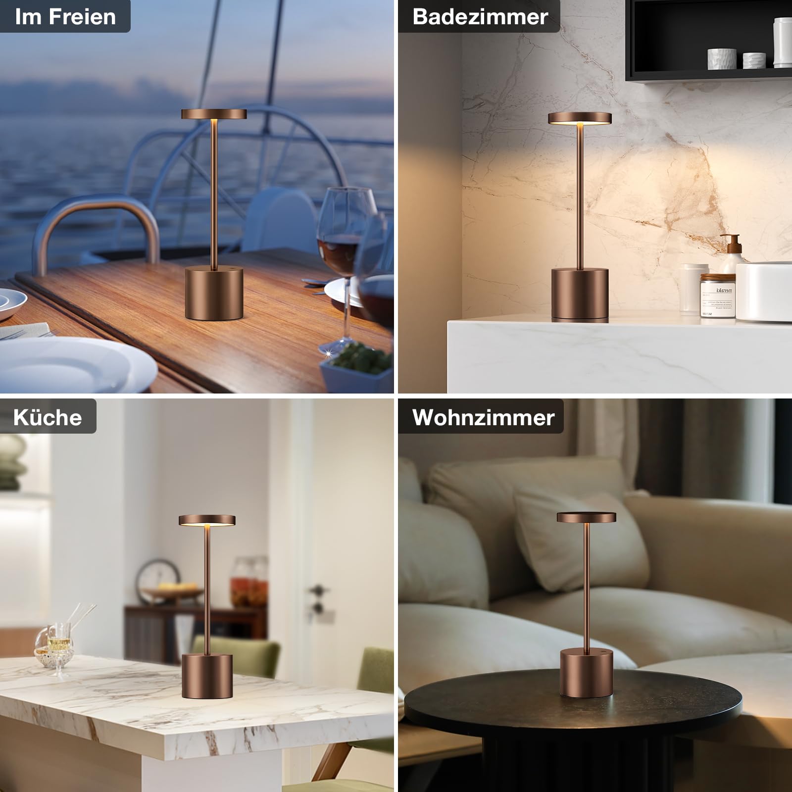 Tischlampe Batterie, LED Tischlampe Wireless, Tischlampe Wireless Batterie mit 3 Farbtemperaturen, Touch Nachttischlampe Dimmbar, kontinuierlich dimmbar für Schlafzimmer