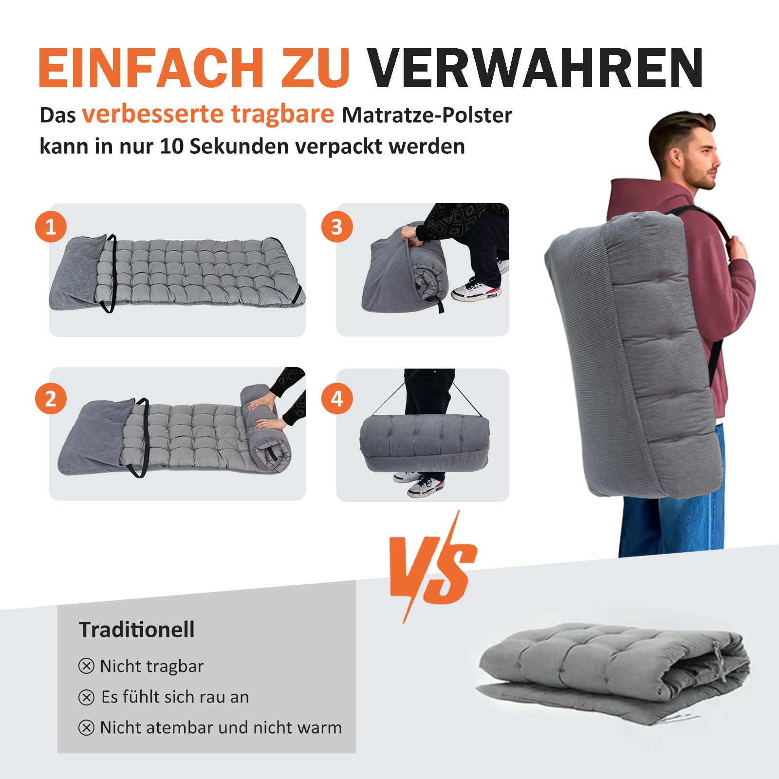Camping Bett - Feldbett - Gästebett bis 200 kg mit Seitentasche, Portable Camping Lounge, Outdoor, Garten, Reisen, Camping, Indoor