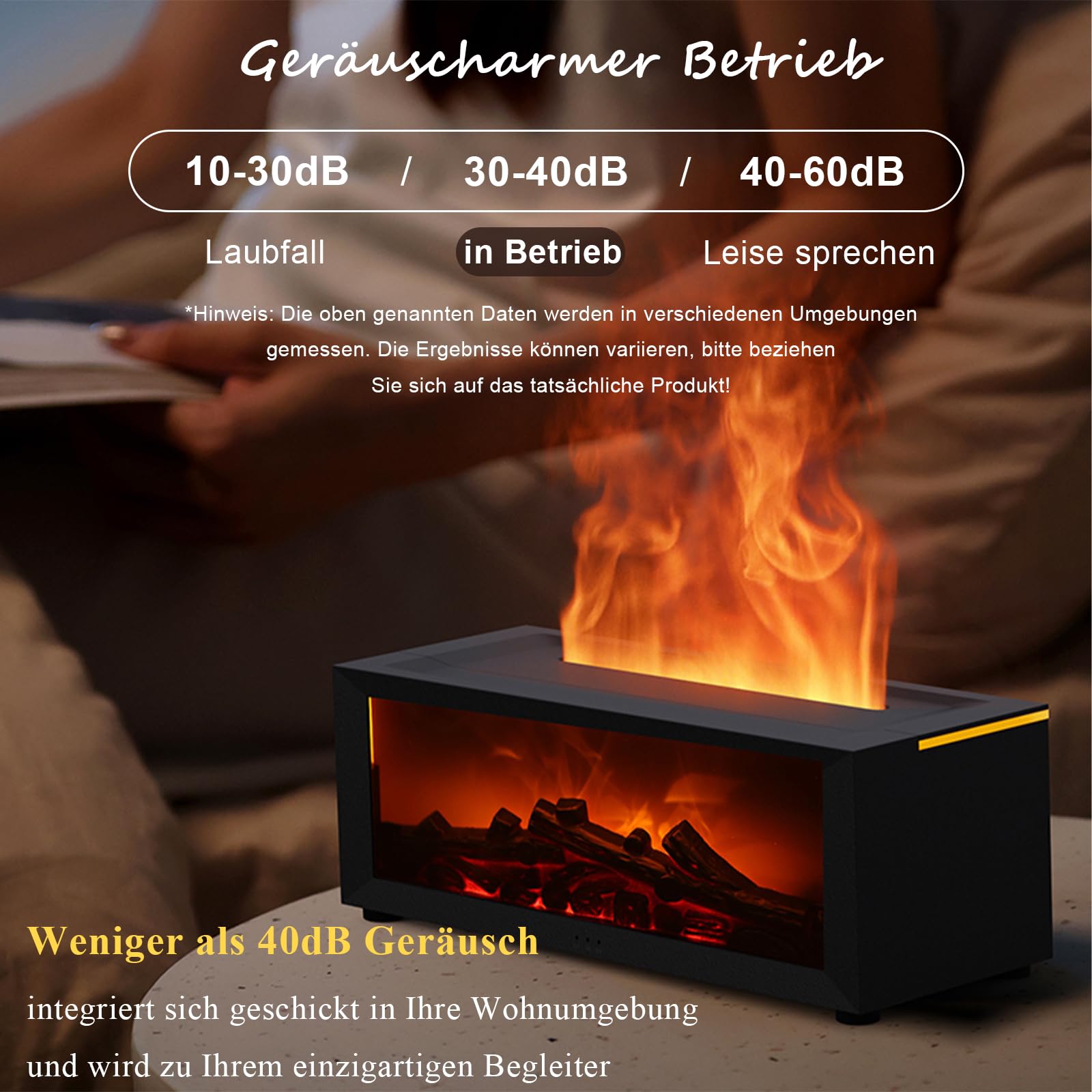Aroma Diffusor mit LED-Kamin, Duftöl Diffusor für ätherische Öle mit 7-farbigem Lichtflammeneffekt, 150 ml Luftbefeuchter mit Fernbedienung, 4-Timer, Wasserloses Automatisches Ausschalten