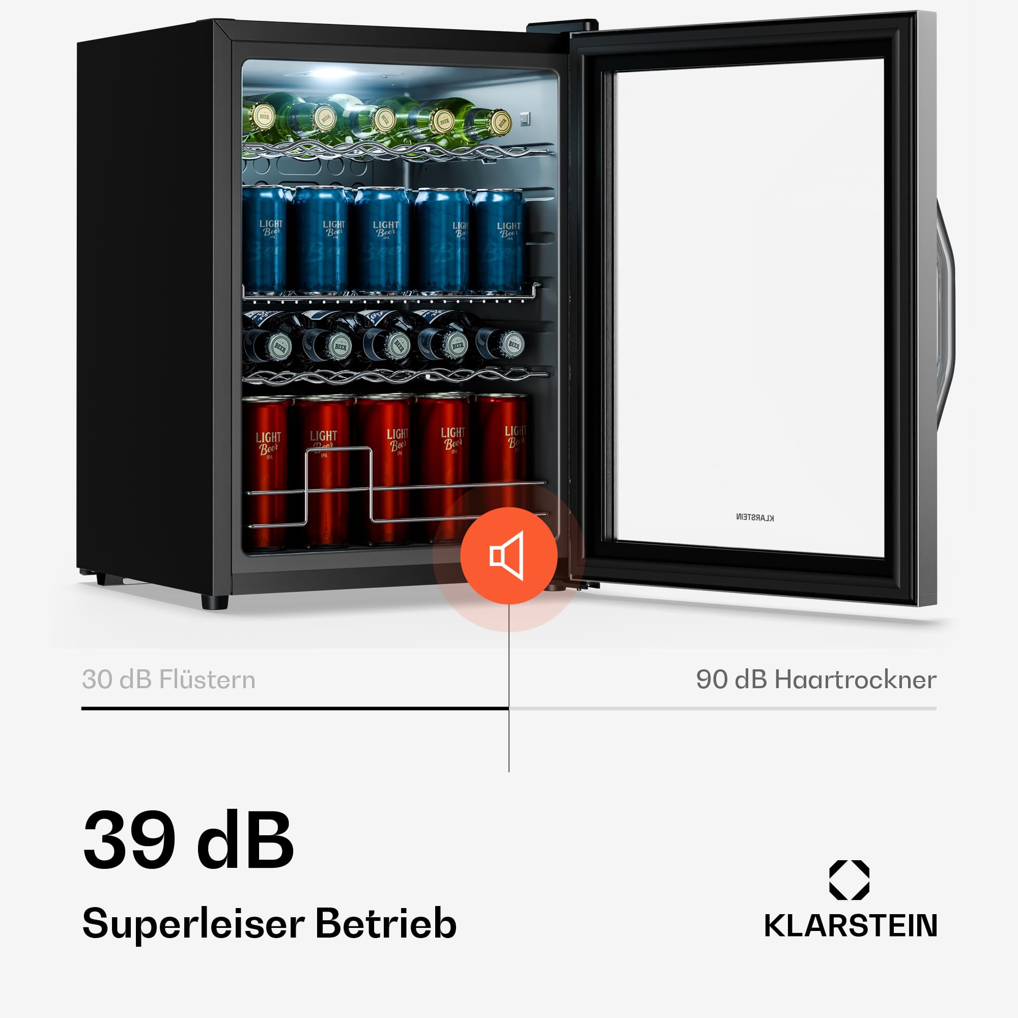 Beersafe Getränkekühlschrank 60 L – Mini Kühlschrank mit Glastür, Kupfer | LED-Beleuchtung, herausnehmbare Metallablagen, leise, Flaschenkühlschrank für Getränke & Dosen