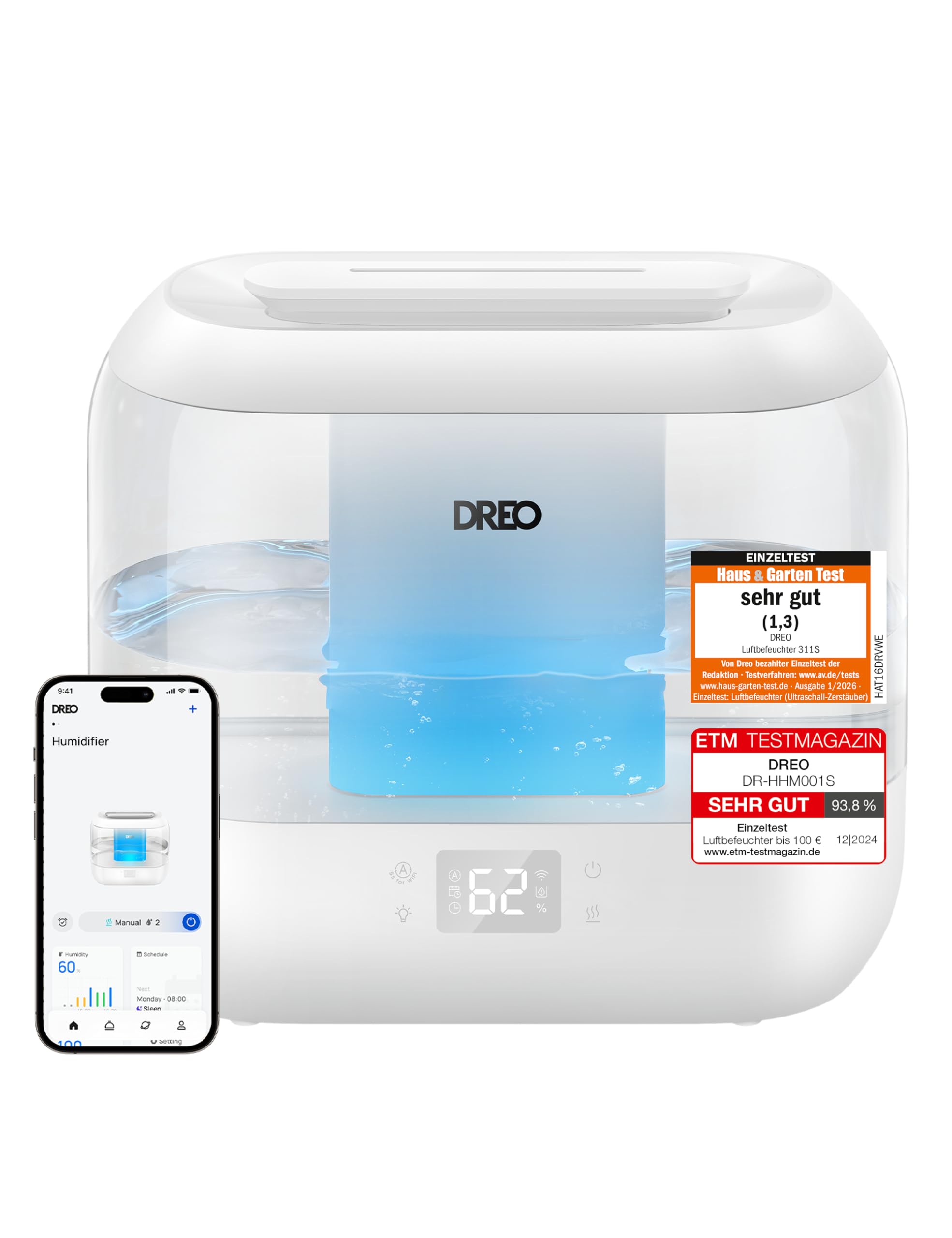 Smart Luftbefeuchter für Schlafzimmer, oben befüllbarer 4L Supergroßer Kühler Nebel Humidifier mit Öl Diffusor und Nachtlicht, 36 Stunden Laufzeit, leiser Ultraschall Luftbefeuchter Zuhause