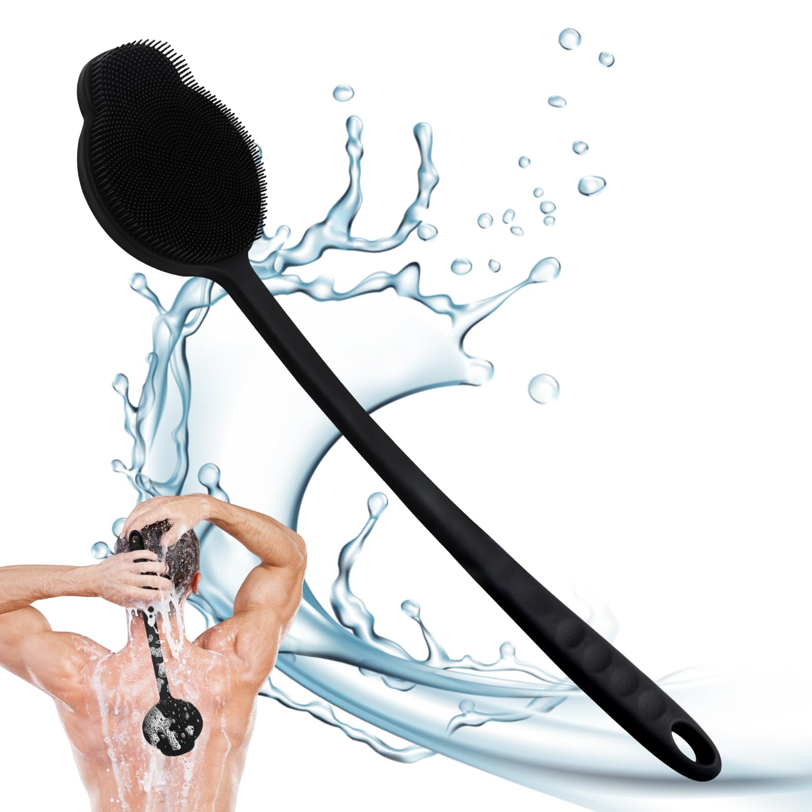 Silikon Rückenschrubber für Die Dusche, Silikon Körperschrubber mit Langem Griff, Rückenschrubber, Abgestorbene Haut entfernen und Massage
