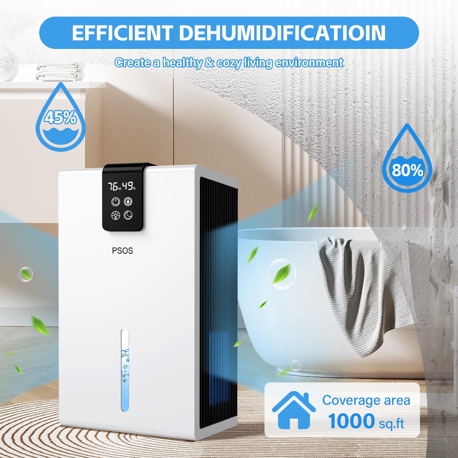 Luftentfeuchter, 2800ML Elektrischer Luftentfeuchter mit Ultra-Leise Automatischer Abschaltung, 7 Farben Licht Entfeuchter für Keller Badezimmer, Raumentfeuchter Dehumidifier für Schlafzimmer