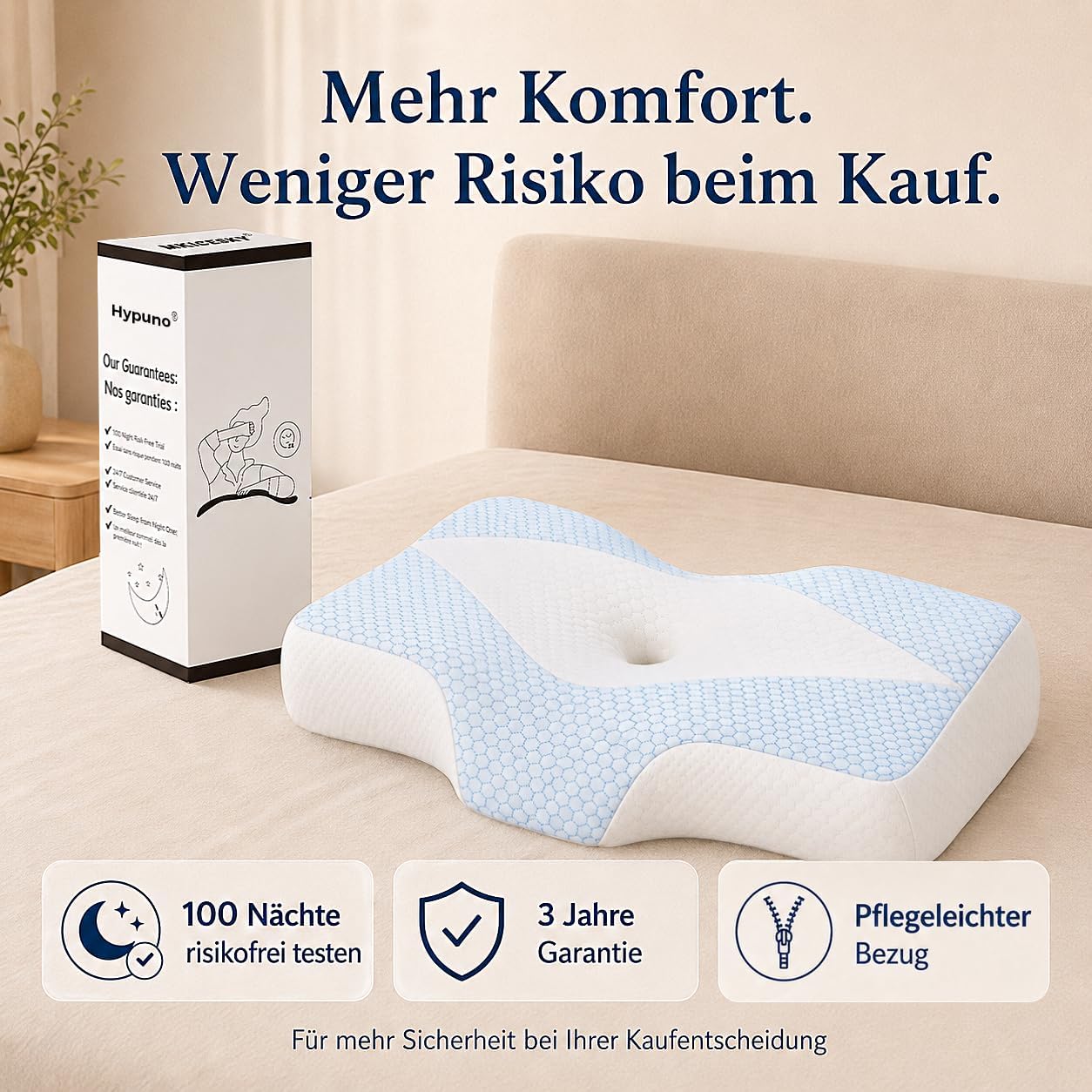 Nackenstützkissen gegen Nackenschmerzen, orthopädisches Kopfkissen, ergonomisches Memory Foam Nackenkissen mit 2 Höhen, Hohlraum & kühlendem Bezug, für Seiten- und Rückenschläfer