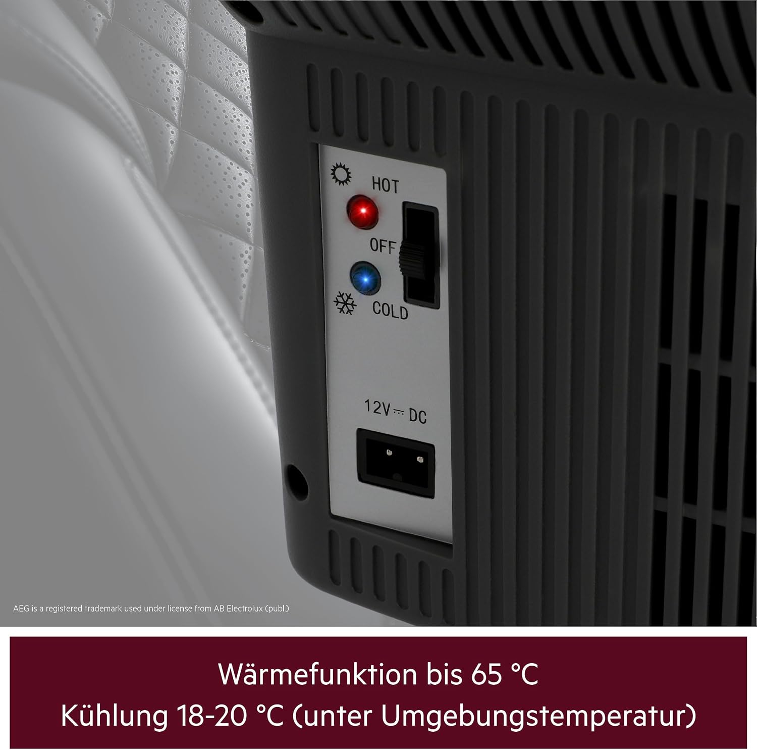 AEG Automotive Board-Bar BK 6 Thermoelektrische Kühl- und Warmhaltebox 6 Liter, 12 Volt für Auto und Steckdose, anschnallbar im PKW