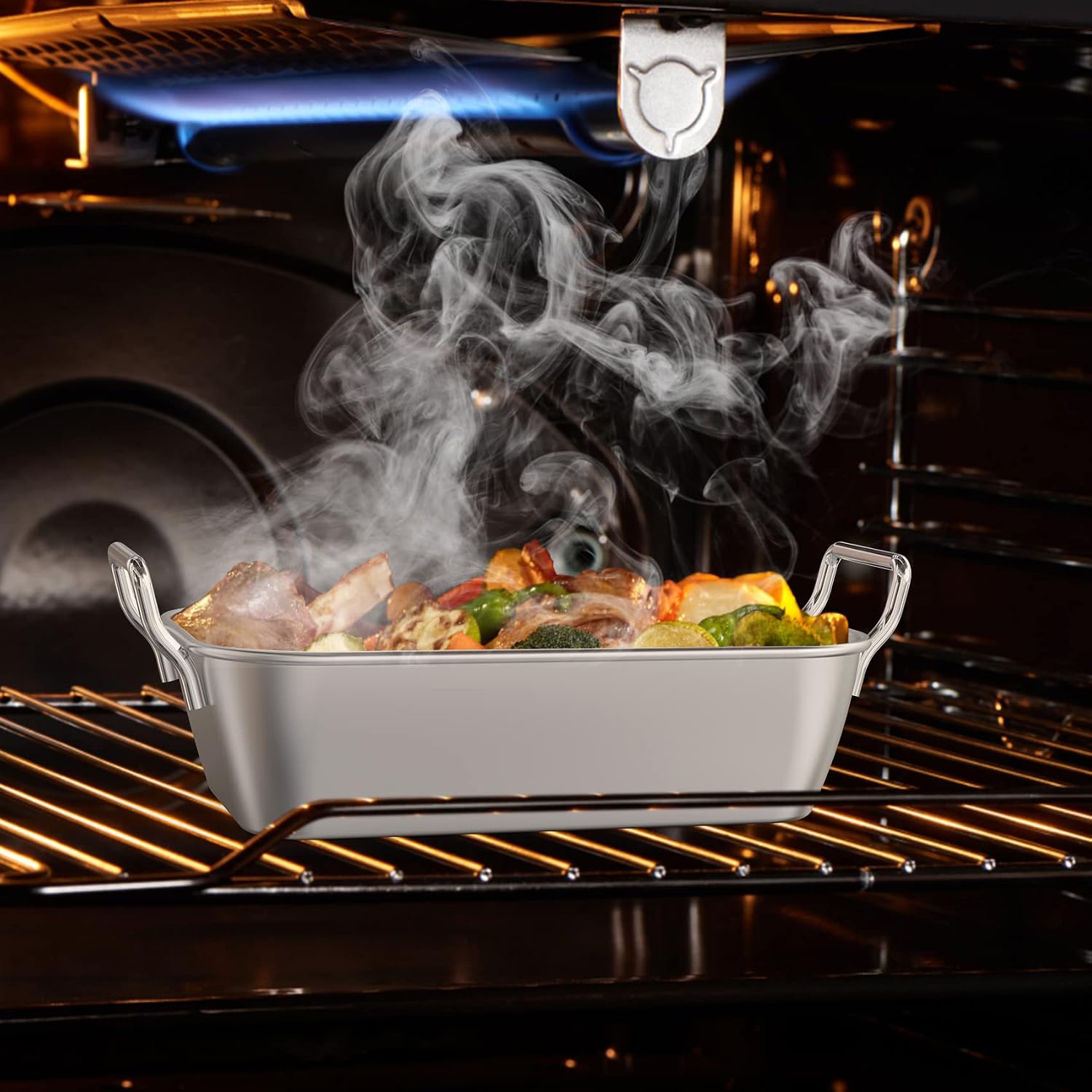 3er Set Edelstahl Grillpfännchen mit Griff & Ständer für Gasgrill | BBQ Grillschalen für Gemüse, Fleisch, Schrimps, Käse und Brot, Trennung von Speisen