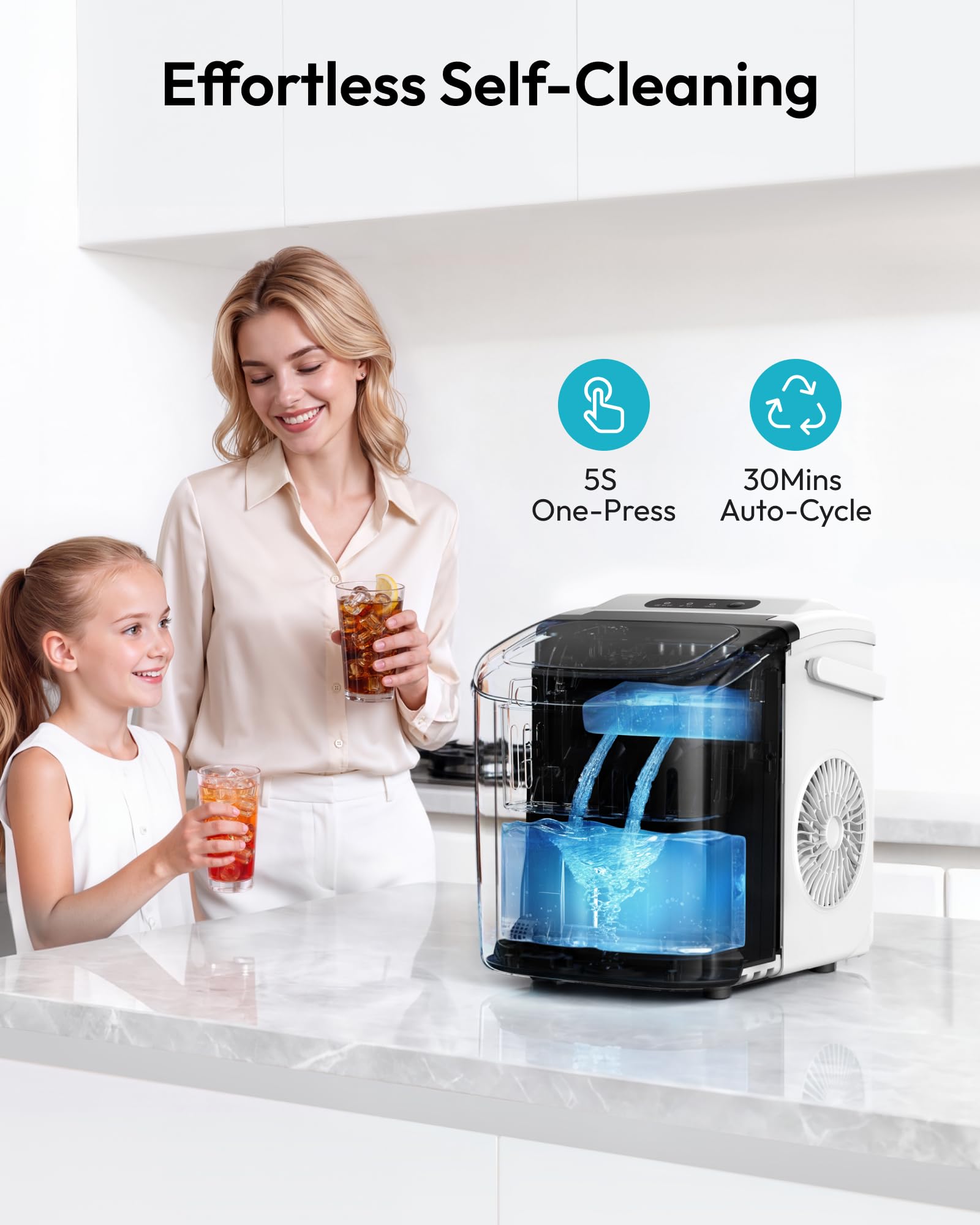 Eiswürfelmaschine Klein, 9 Eiswürfel in 6 Minuten, 12 kg/24H, Eiswürfelmaschine Edelstahl mit Tragbarem Griff, Selbstreinigender Kompakter Eiswürfelmaschinen für Zuhause/Küche/Büro/Bar