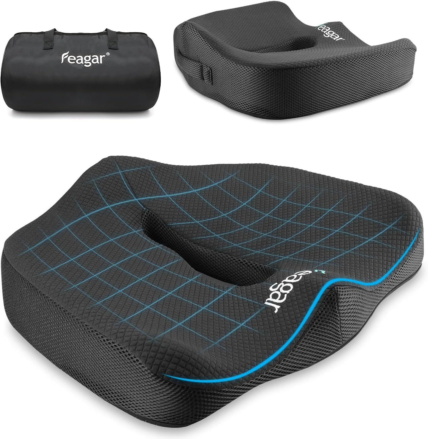 Sitzkissen, Orthopädisches Sitzkissen aus Memory Foam, Ergonomisches Sitzkissen für Bürostuhl /Autositz / Steissbeinkissen Stuhlkissen Sitzkissen Outdoor Zuhause, Schwarz