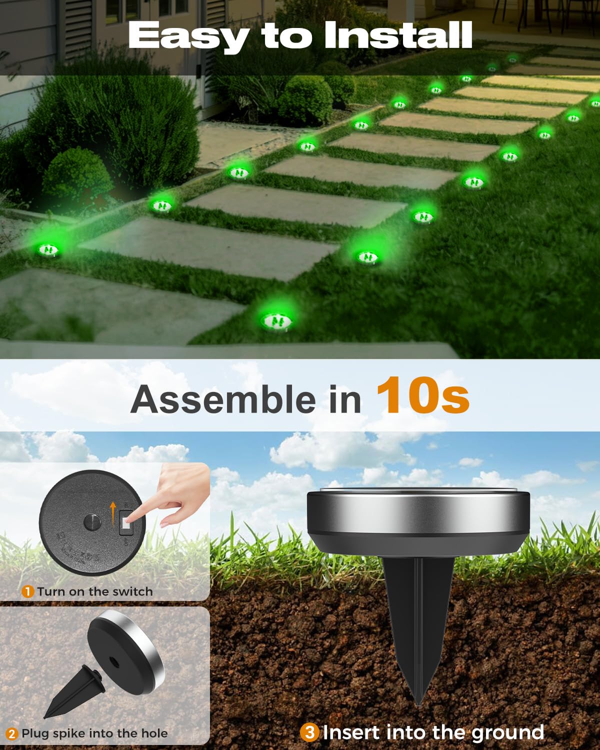Solar Bodenleuchten Aussen, 8 LED Gartenbeleuchtung Solar Wasserdicht Boden Solarleuchten, Solarlampen für Außen Garten Rasen Auffahrt Gehweg