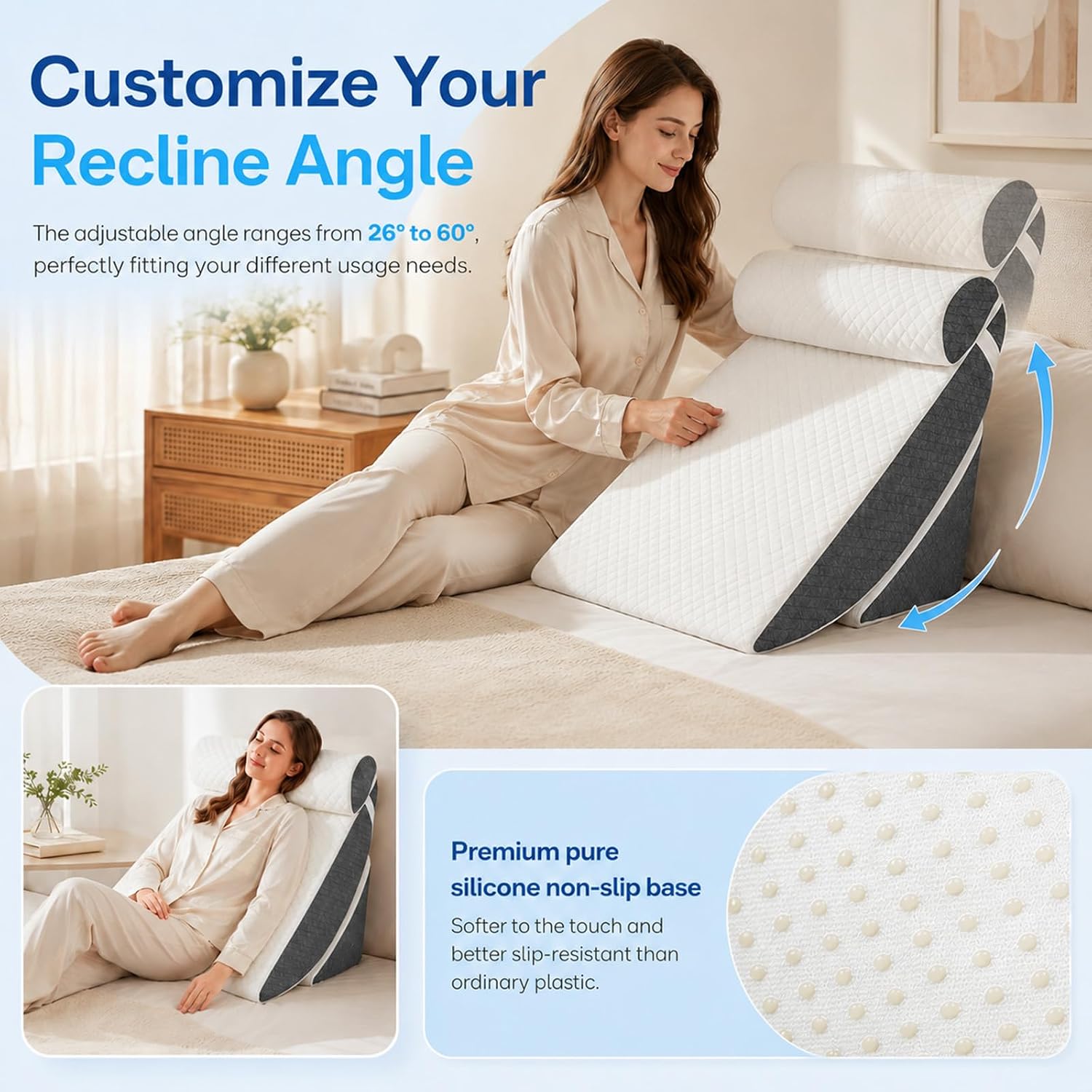 5PCS Orthopädische Bett Keil Kissen Set für das Schlafen, Multifunktionales Bett Keilkissen, Dreieck justierbare Stützkissen, Post Chirurgie Schaum Kissen für Reflux Rückenschmerzen Schnarchlinderung
