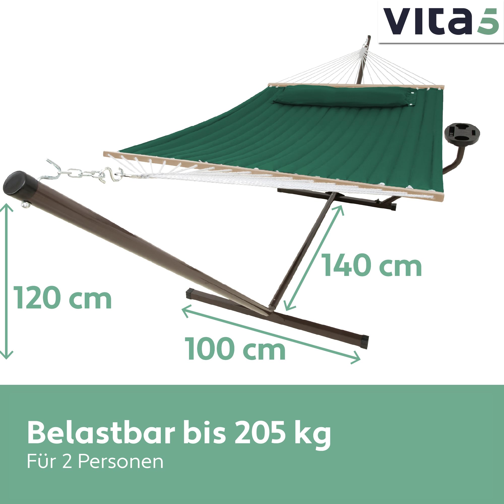 Hängematte mit Gestell und Tisch - Hängematte Outdoor für den Garten, Pool & Balkon - Großzügige Hängematten 2 Personen - Doppelhängematte mit Ständer und Beistelltisch - 200 kg Belastbarkeit