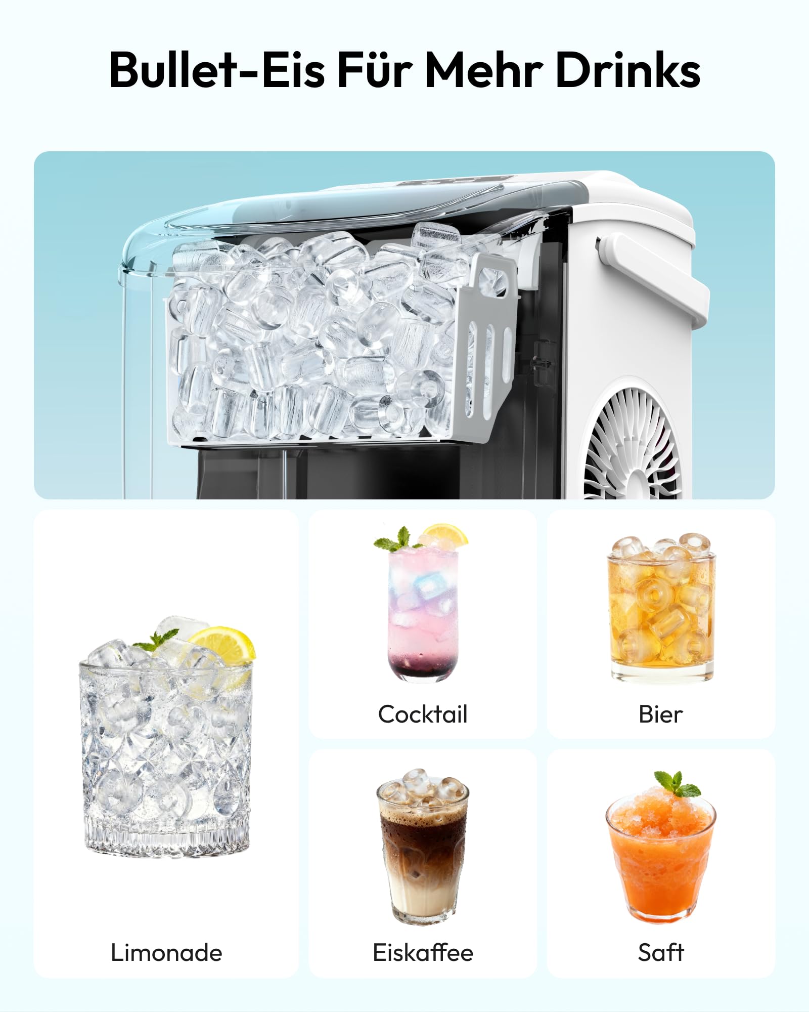 Eiswürfelmaschine Klein, 9 Eiswürfel in 6 Minuten, 12 kg/24H, Eiswürfelmaschine Edelstahl mit Tragbarem Griff, Selbstreinigender Kompakter Eiswürfelmaschinen für Zuhause/Küche/Büro/Bar