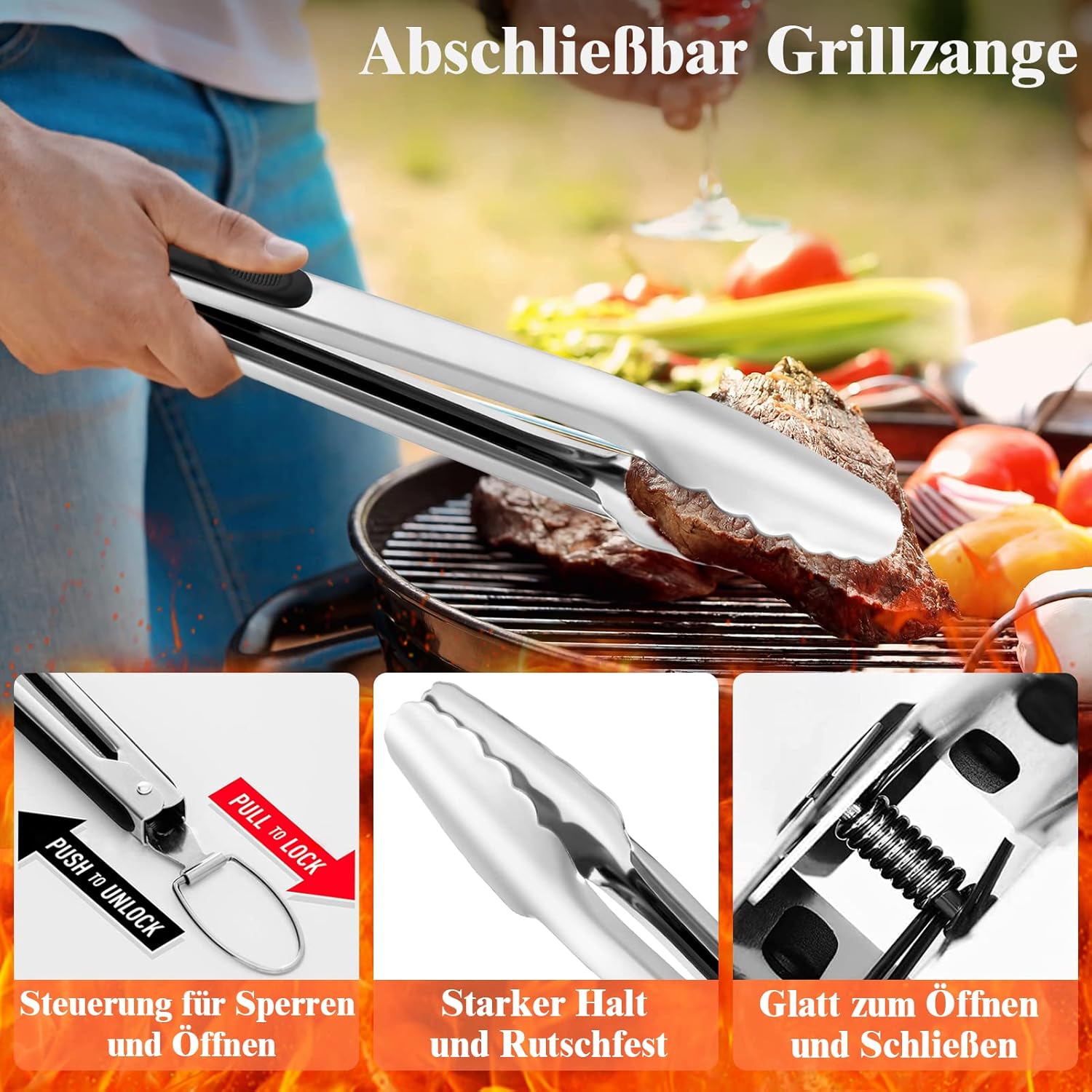 BBQ Grillbesteck Set 30 Grillzubehör aus Hochwertiger Edelstahl Grillzange Grillspachtel Korkenzieher Grillset mit Grillkoffer und Grillmatte für Männer Geschenk für Garten Camping Braun