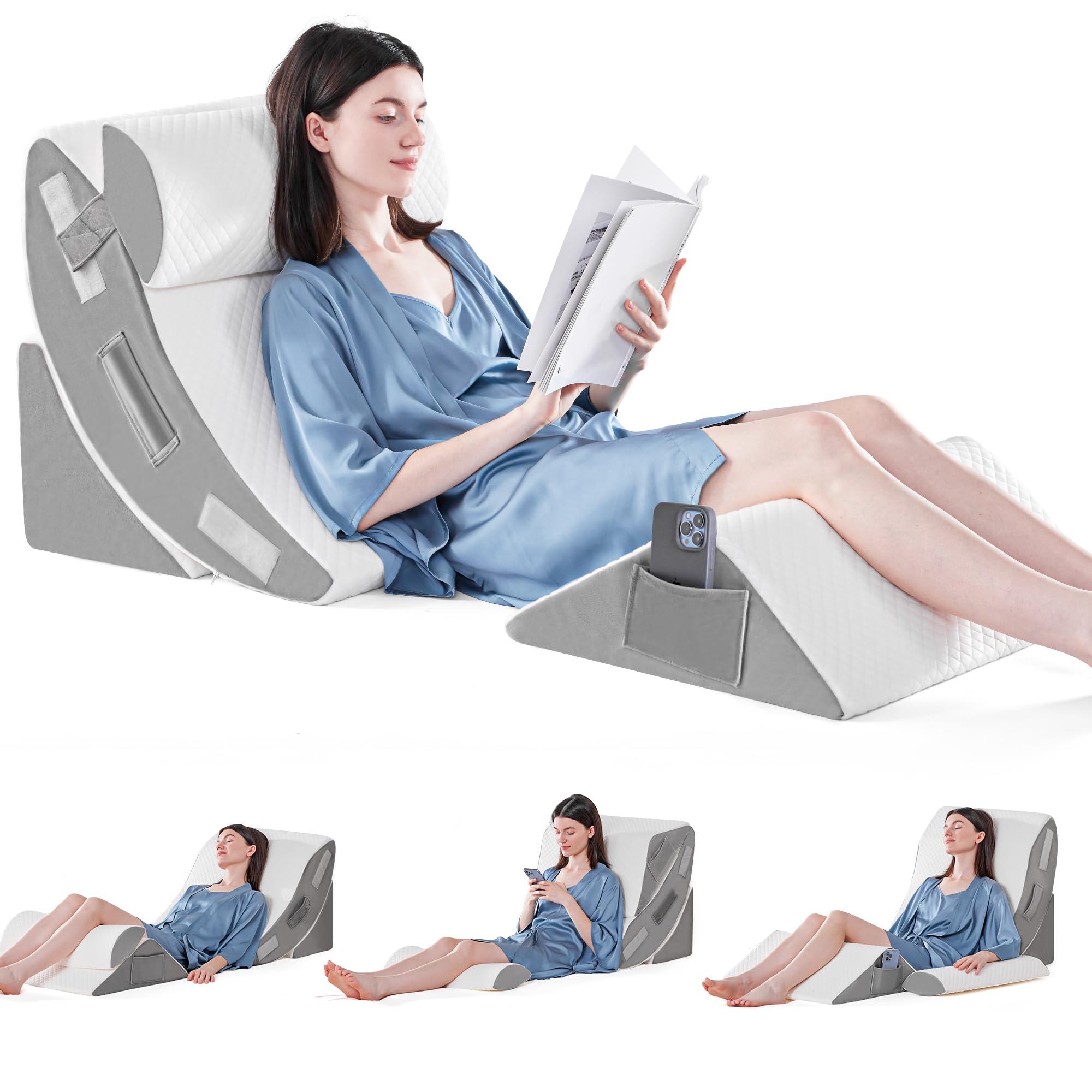 Orthopädische Bett Keil Kissen Set für das Schlafen, Post Chirurgie Schaum Kissen für Körper, Rücken und Beine Schmerzlinderung, Dreieck justierbare Stützkissen mit Säure Reflux Schlafkissen Weiß