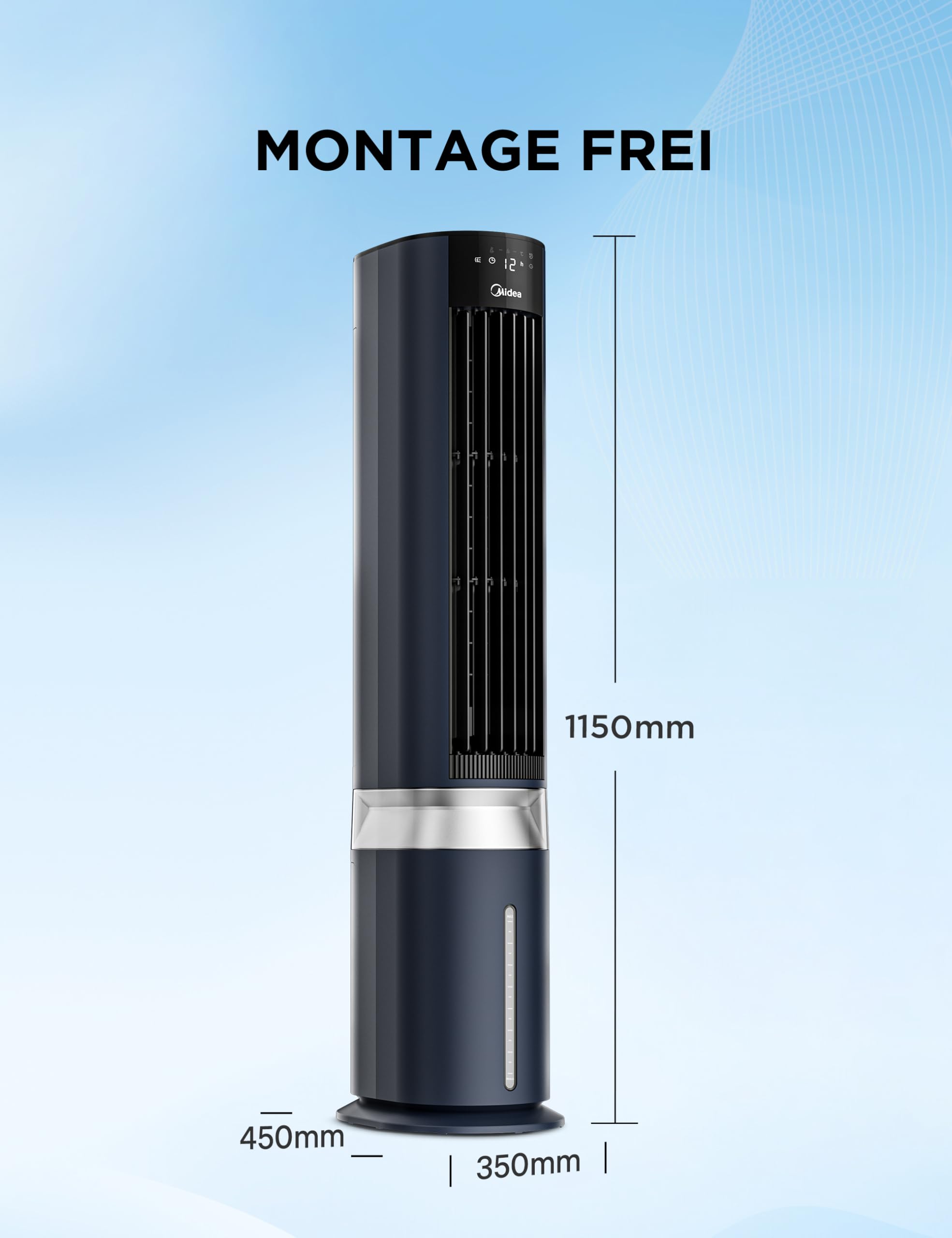 4-in-1 Mobile Klimaanlage Leiser:Luftkühler,Turmgebläse,Luftbefeuchter und Luftreiniger,mit Fernbedienung,5L Wassertank,355m³/h Luftdurchsatz,55W,LED-Display,Timer,Weiß