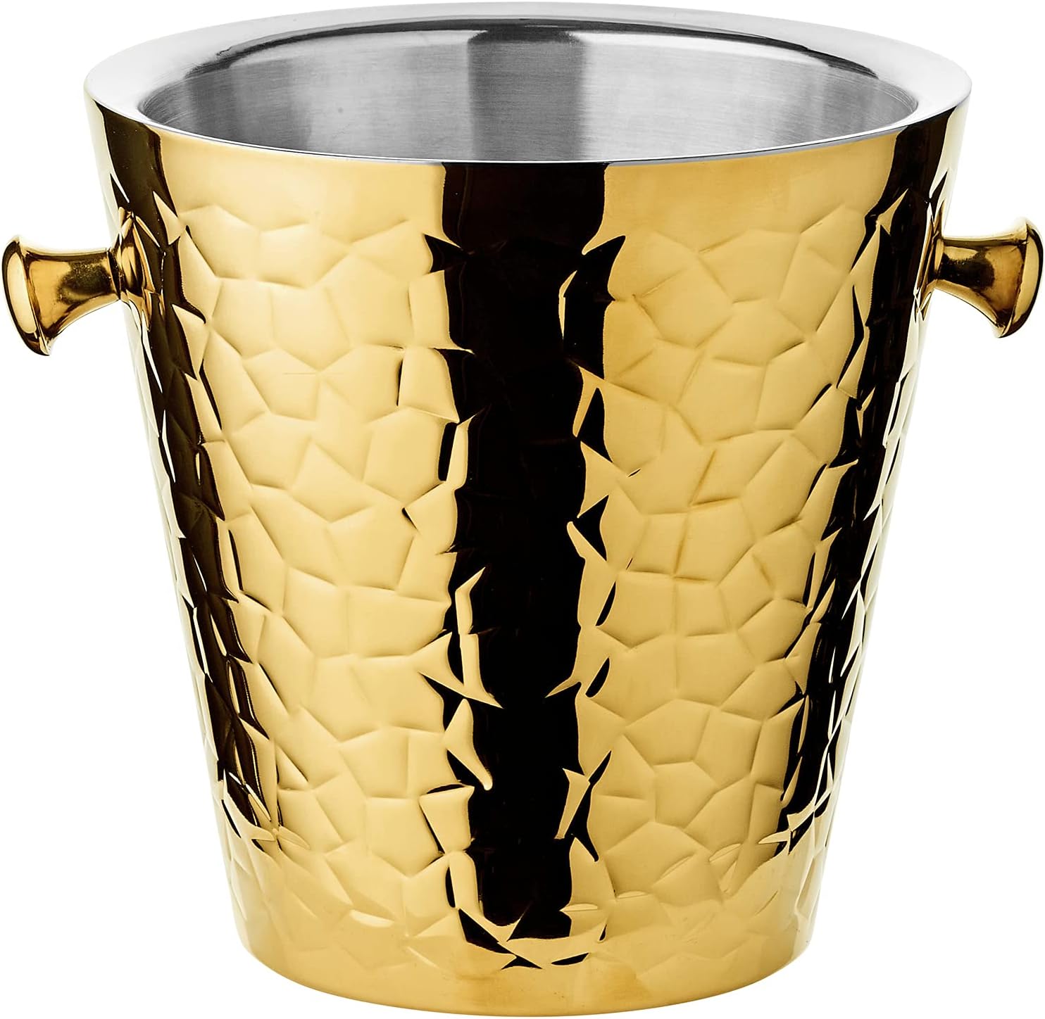Weinkühler Capri mit Ständer (H 83 cm, Ø 22 cm), Edelstahl doppelwandig, gemustert, mit Griffen, für 1 Flasche – Sektkühler, Flaschenkühler stehend, Champagnerkühler, Getränkekühler, Barzubehör