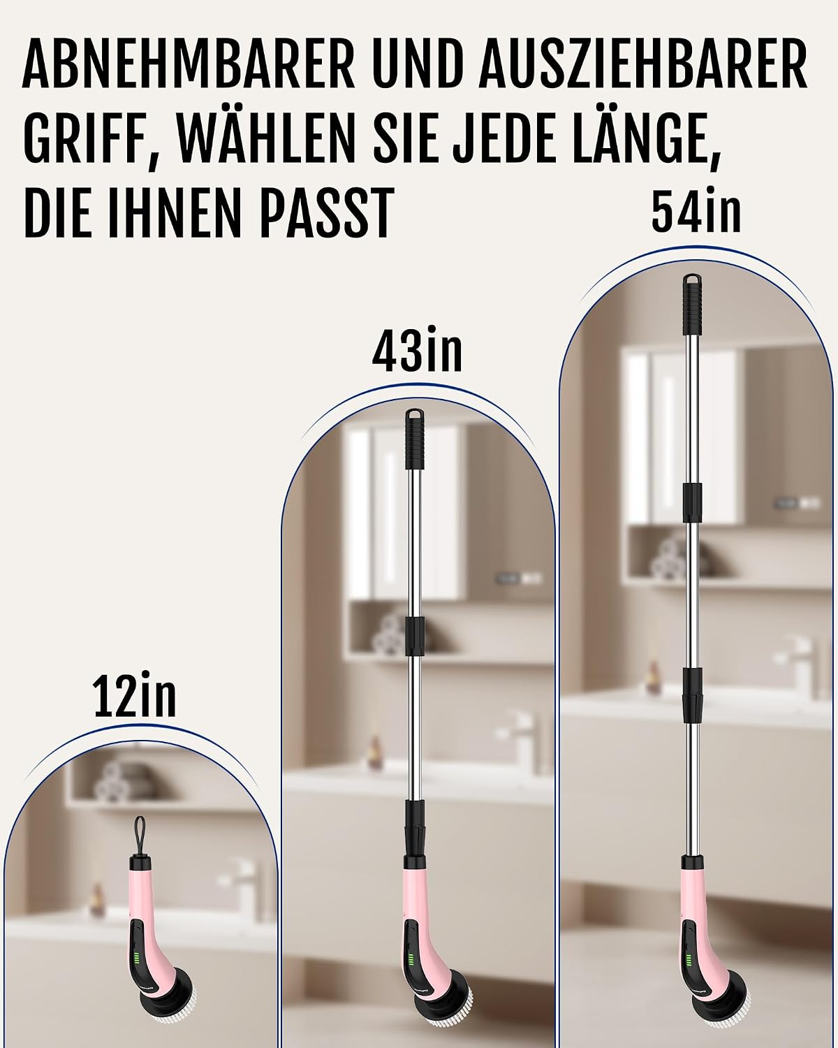 Elektrische Reinigungsbürste, 8 in 1 Electric Cleaning Brush | mit austauschbaren Bohrbürstenköpfen, Wanne mopSet, Elektrische Putzbürste mit Verstellbarem Griff für Bad Küche Auto Fußbode