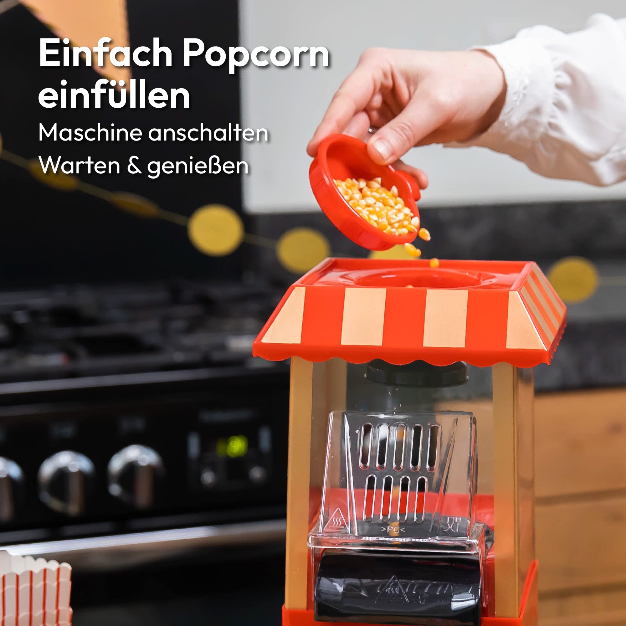 Popcorn Machine Large - Retro Popcorn Maker 5 L - Popcorn Maker with Non-Stick Coating and Removable Heating Surface - Popcorn Machine Red - Popcorn Machine 800 W - Popcorn Machine