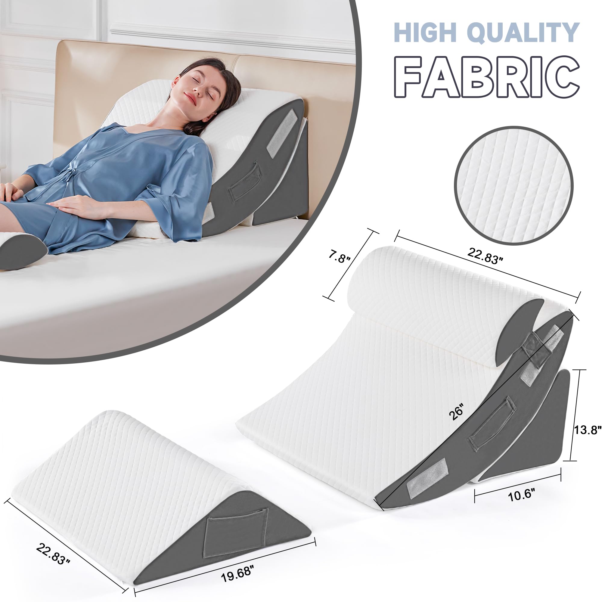 Orthopädische Bett Keil Kissen Set für das Schlafen, Post Chirurgie Schaum Kissen für Körper, Rücken und Beine Schmerzlinderung, Dreieck justierbare Stützkissen mit Säure Reflux Schlafkissen Weiß