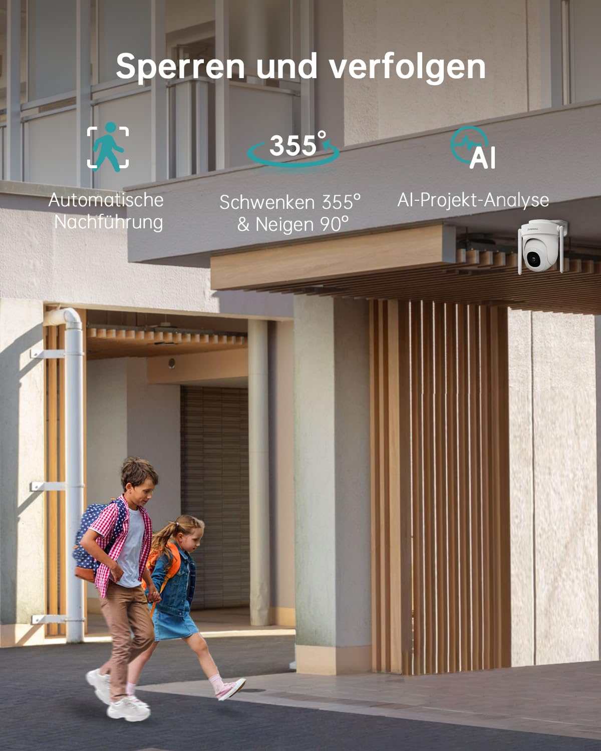 Überwachungskamera Aussen 5G/2,4GHz WLAN Kamera Überwachung aussen Kabelgebunden, 355°/90° PTZ, 24/7 Aufnahme,Nachtsicht,Cloud-Speicher,KI-Erkennung