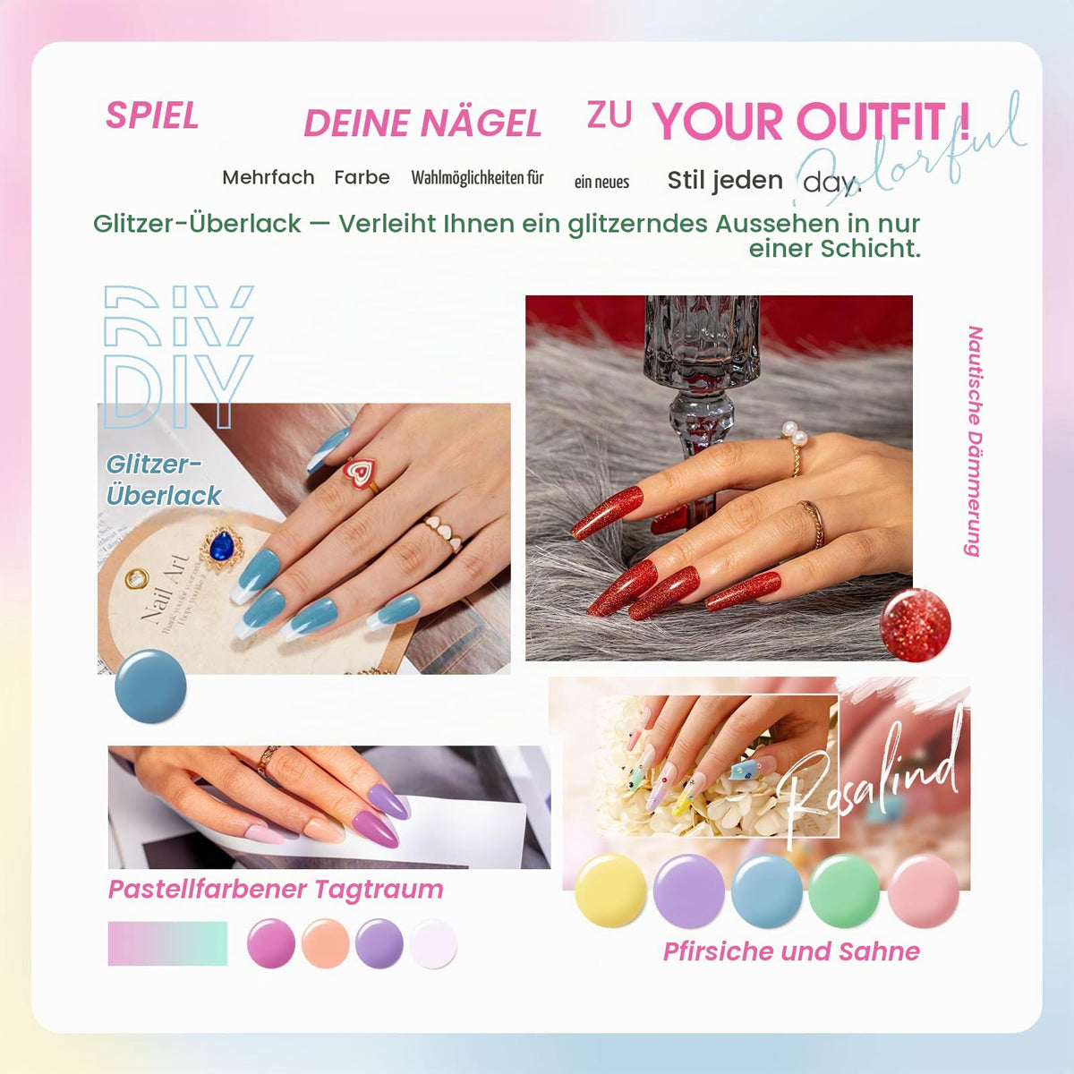 UV Nagellack Set Weiß Rosa Violett Rot Grün Blau Gel