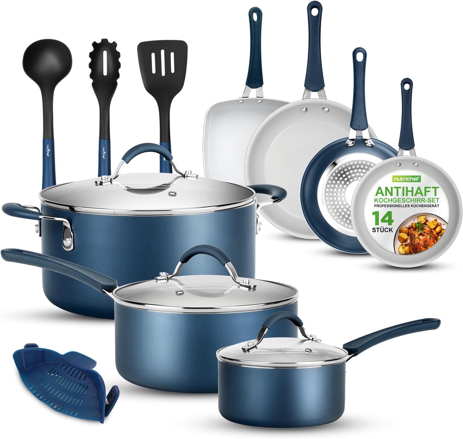 Induktions-Saucepan-Set, 14 Stück, Non-Stick-Beschichtung, Töpfe & Pfannen PFOA/PFOS frei, Kochtopf-Set, Küchenset, Edelstahl, Aluminium - Hochwertiges Kochgeschirr / NEU & OVP!