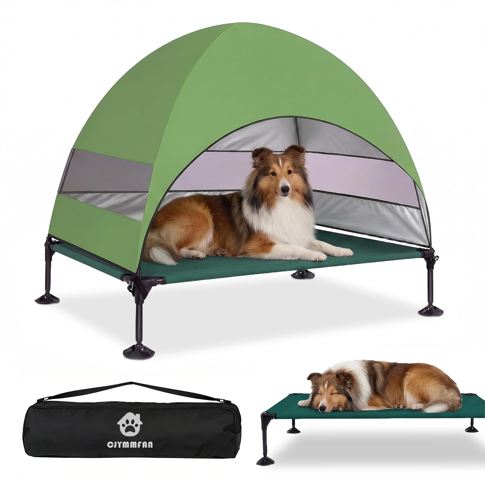 Erhöhtes Hundebett Outdoor mit UV-beständiges Dach，Hundeliege Klappbar mit Anti-Rutsch-Füßen, Hundezelt Outdoor mit Großem Schatten, Kühlendes ErhöHtes Hunde Bett für Camping, Garten & Pool (Grau, L)