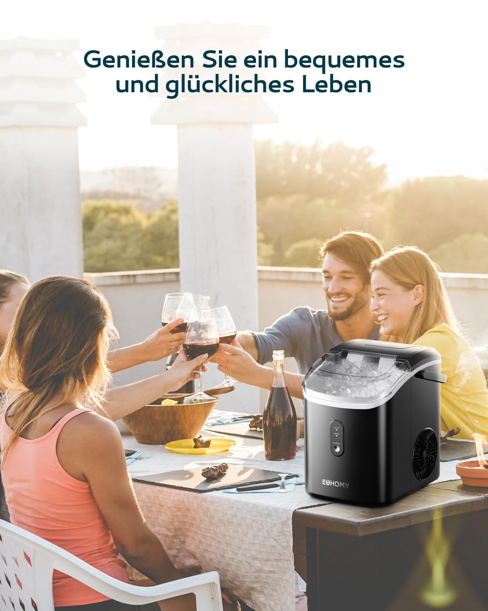 Eiswürfelmaschine Klein, 9 Eiswürfel in 6 Minuten, 12 kg/24H, Eiswürfelmaschine Edelstahl mit Tragbarem Griff, Selbstreinigender Kompakter Eiswürfelmaschinen für Zuhause/Küche/Büro/Bar