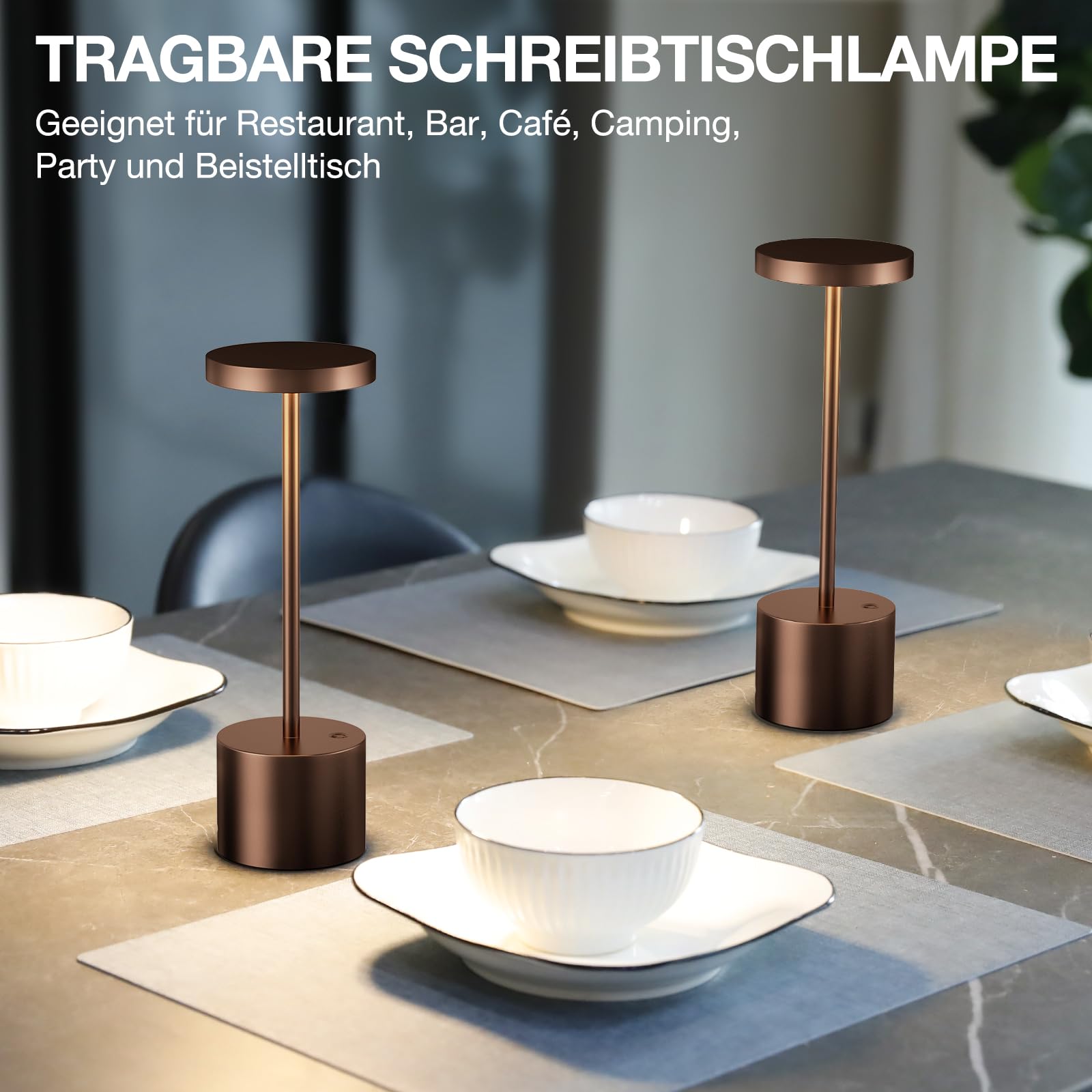 Tischlampe Batterie, LED Tischlampe Wireless, Tischlampe Wireless Batterie mit 3 Farbtemperaturen, Touch Nachttischlampe Dimmbar, kontinuierlich dimmbar für Schlafzimmer