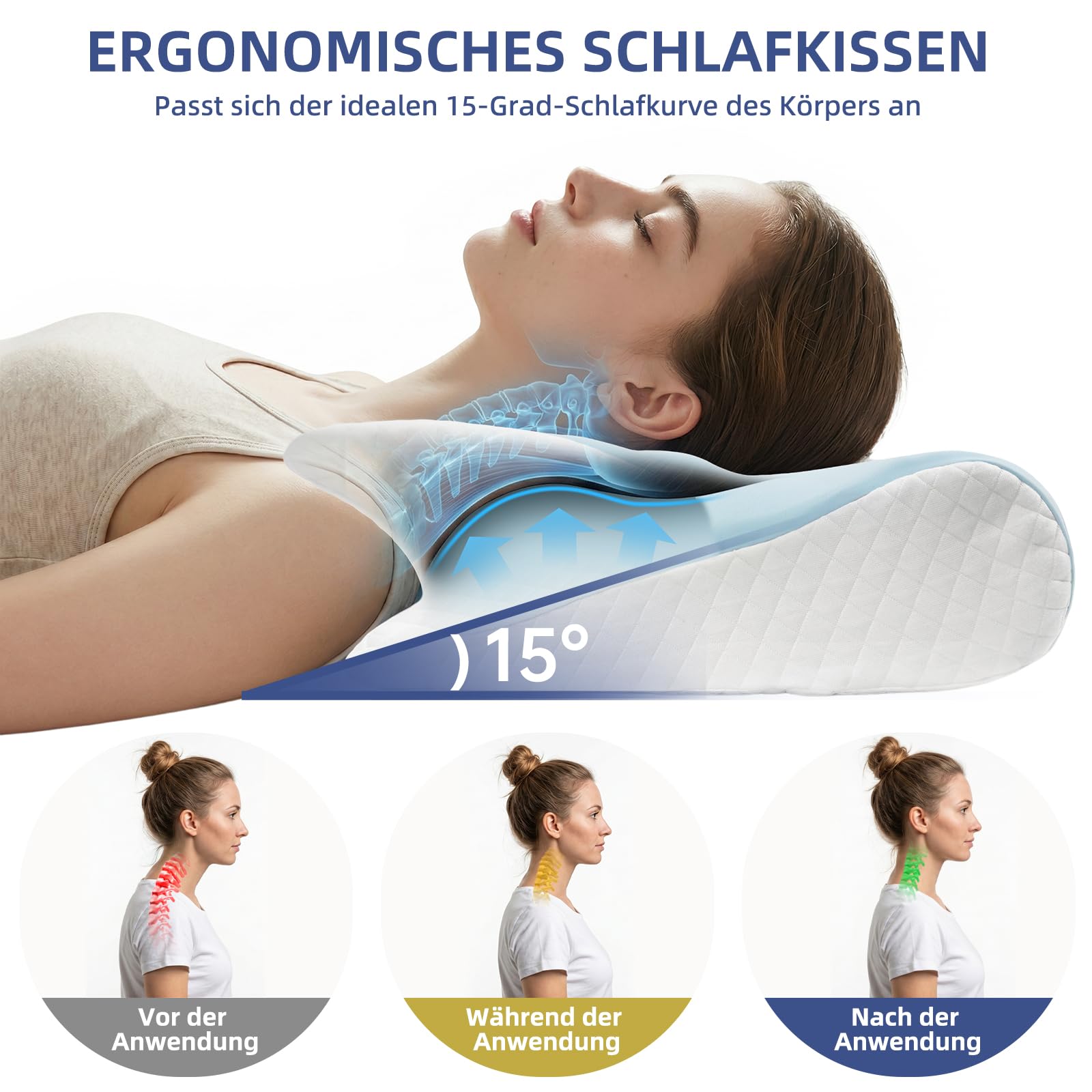 Ergonomisches Nackenstützkissen, 2 in 1 Kopfkissen aus Memory-Schaum